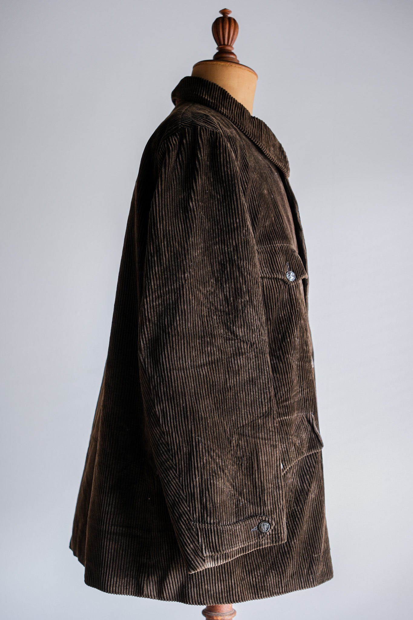 【~40's】French Vintage Brown Corduroy Hunting Jacket "Black Moleskin Lining"