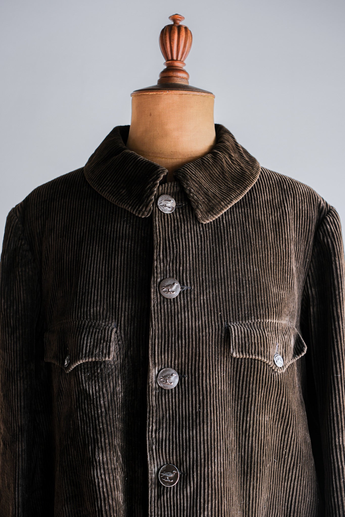 【~40's】French Vintage Brown Corduroy Hunting Jacket "Black Moleskin Lining"