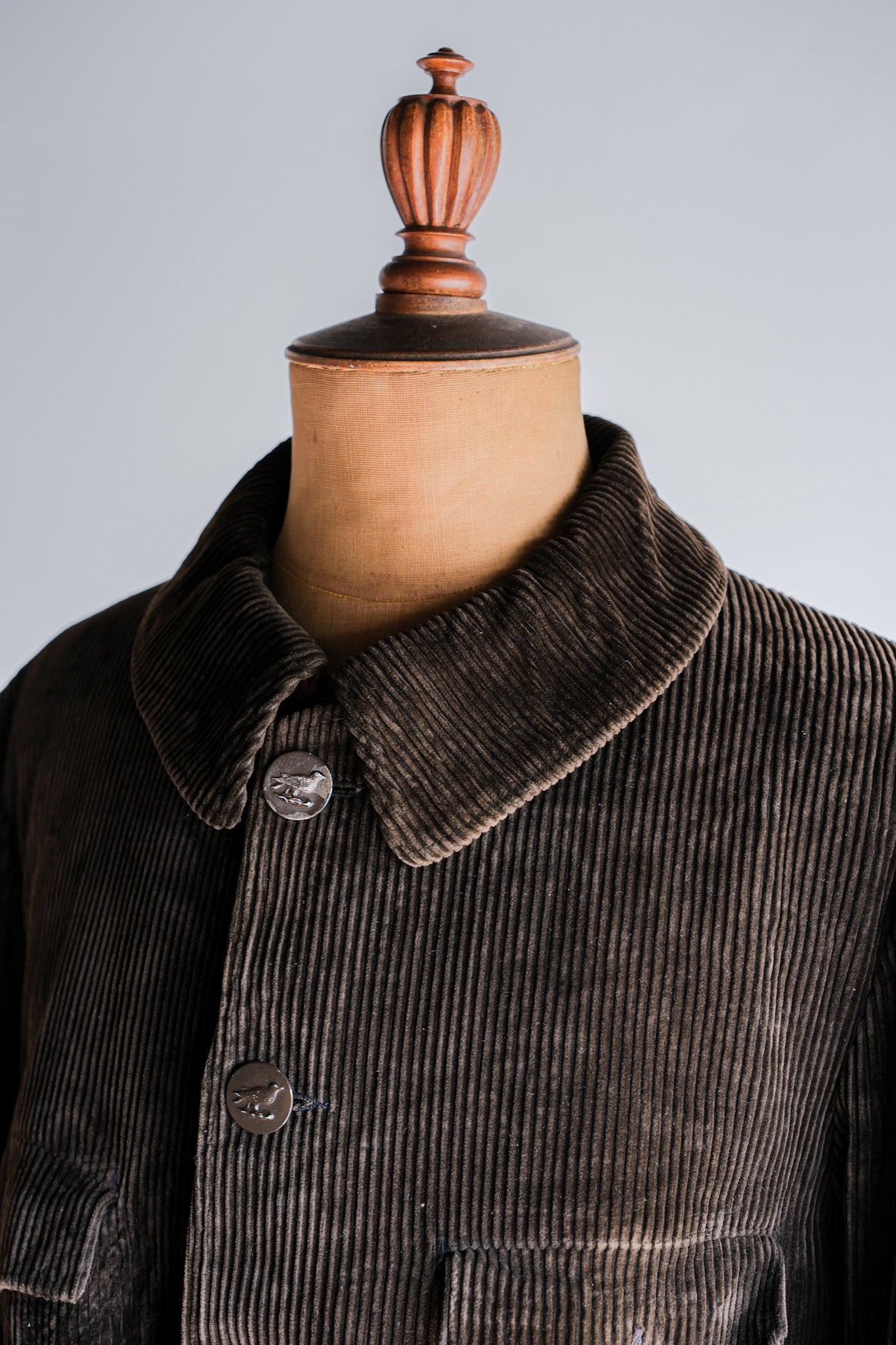 【~40's】French Vintage Brown Corduroy Hunting Jacket "Black Moleskin Lining"