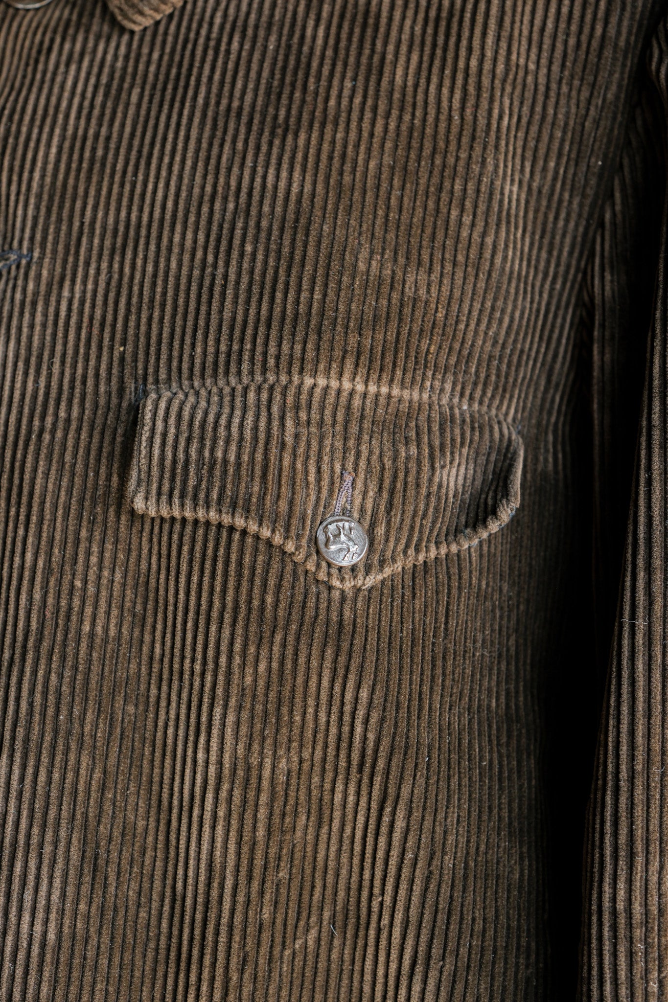 【~40's】French Vintage Brown Corduroy Hunting Jacket "Black Moleskin Lining"