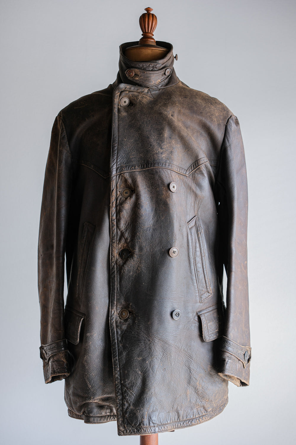 ［~40's］WWⅡ German Hitler-Jugend Double Breasted Motorcycle Leather Jacket