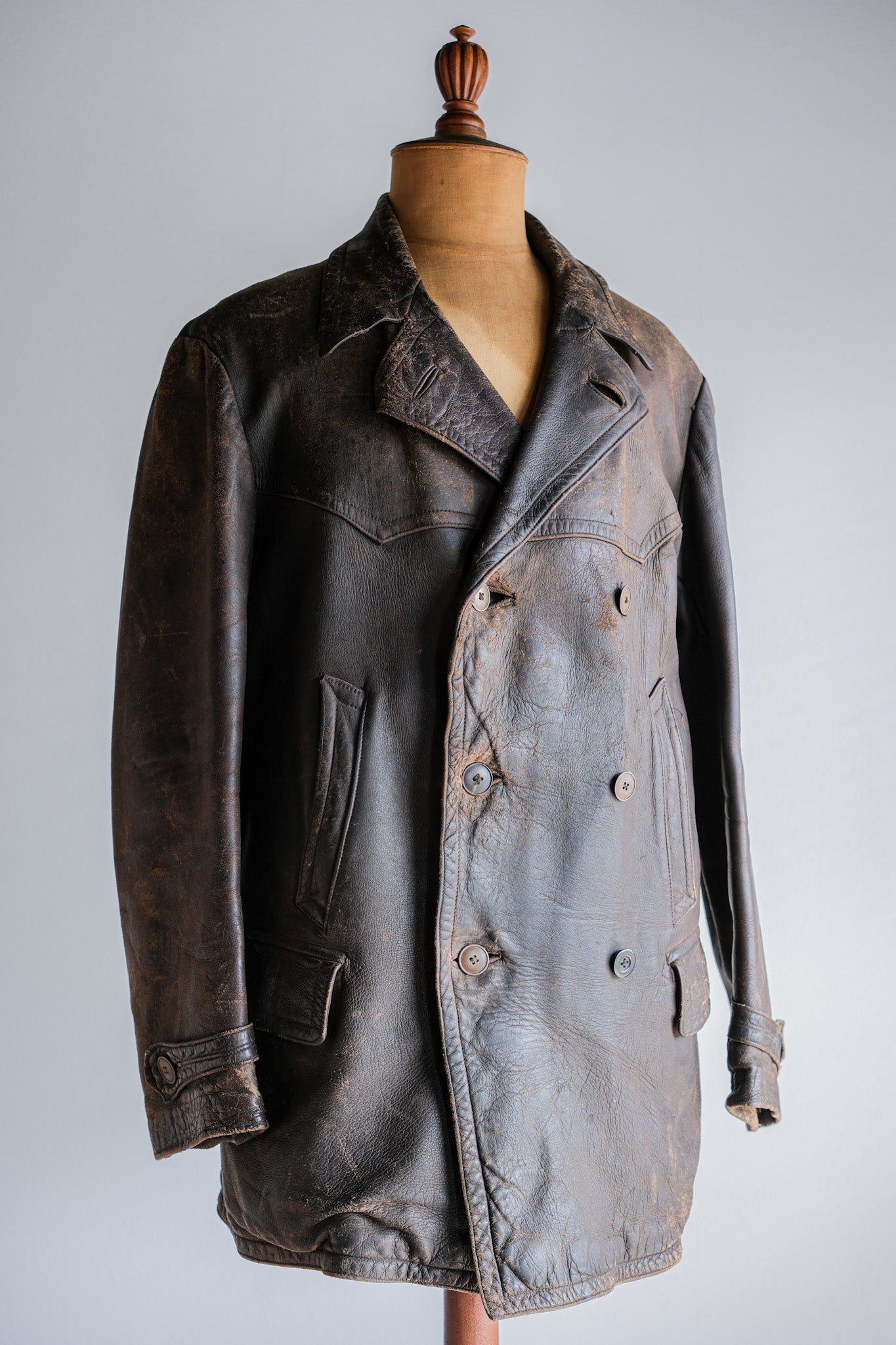 ［~40's］WWⅡ German Hitler-Jugend Double Breasted Motorcycle Leather Jacket
