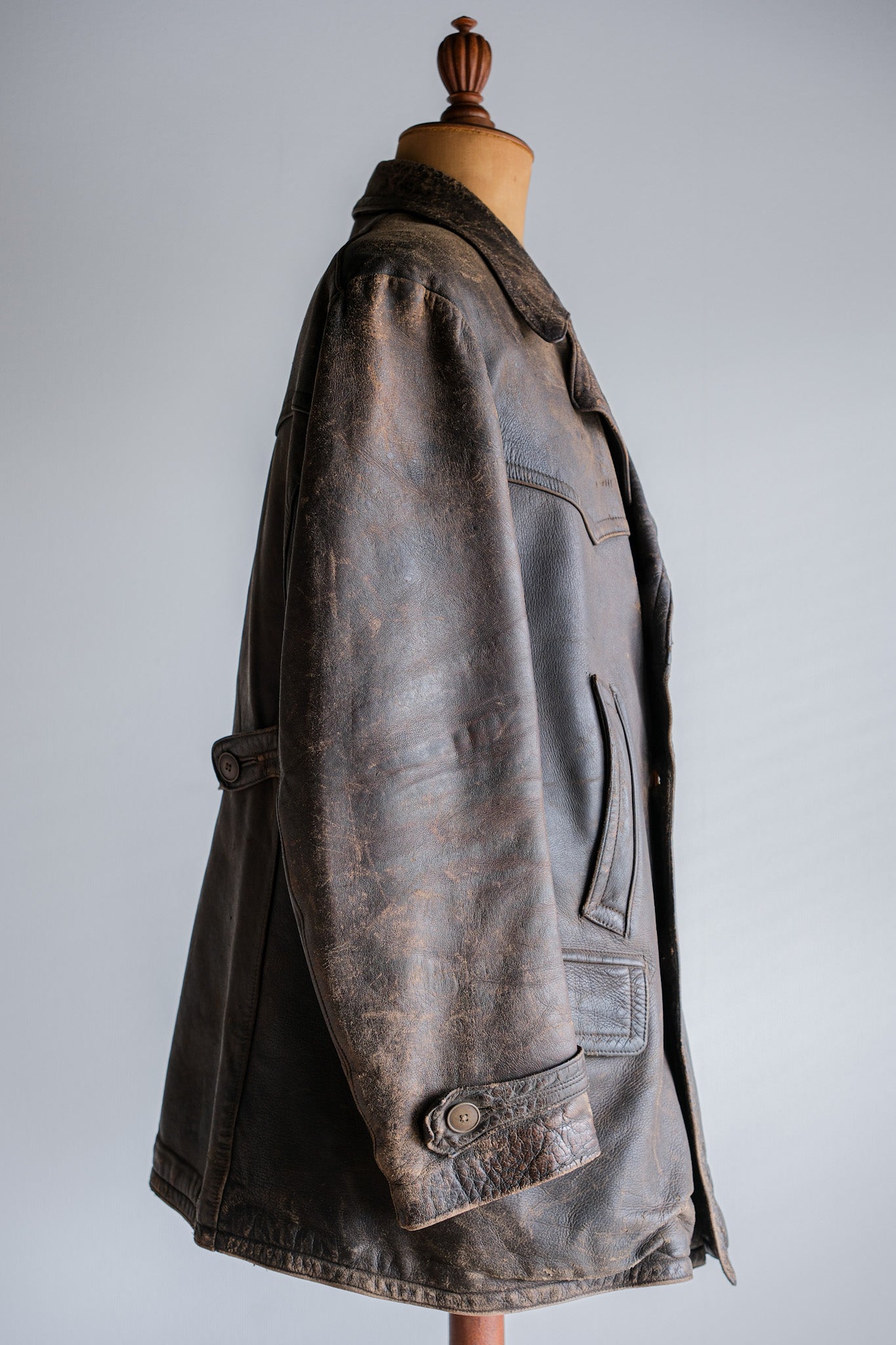 ［~40's］WWⅡ German Hitler-Jugend Double Breasted Motorcycle Leather Jacket