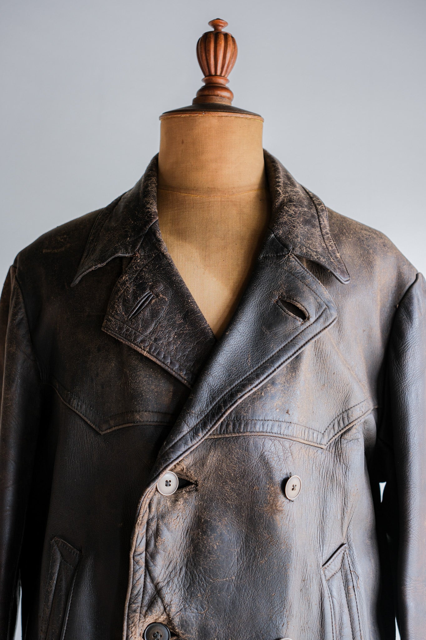 [~ 40's] WWⅡ German Hitler-Jugend Double Breasted Motorcycle Leather Jacket