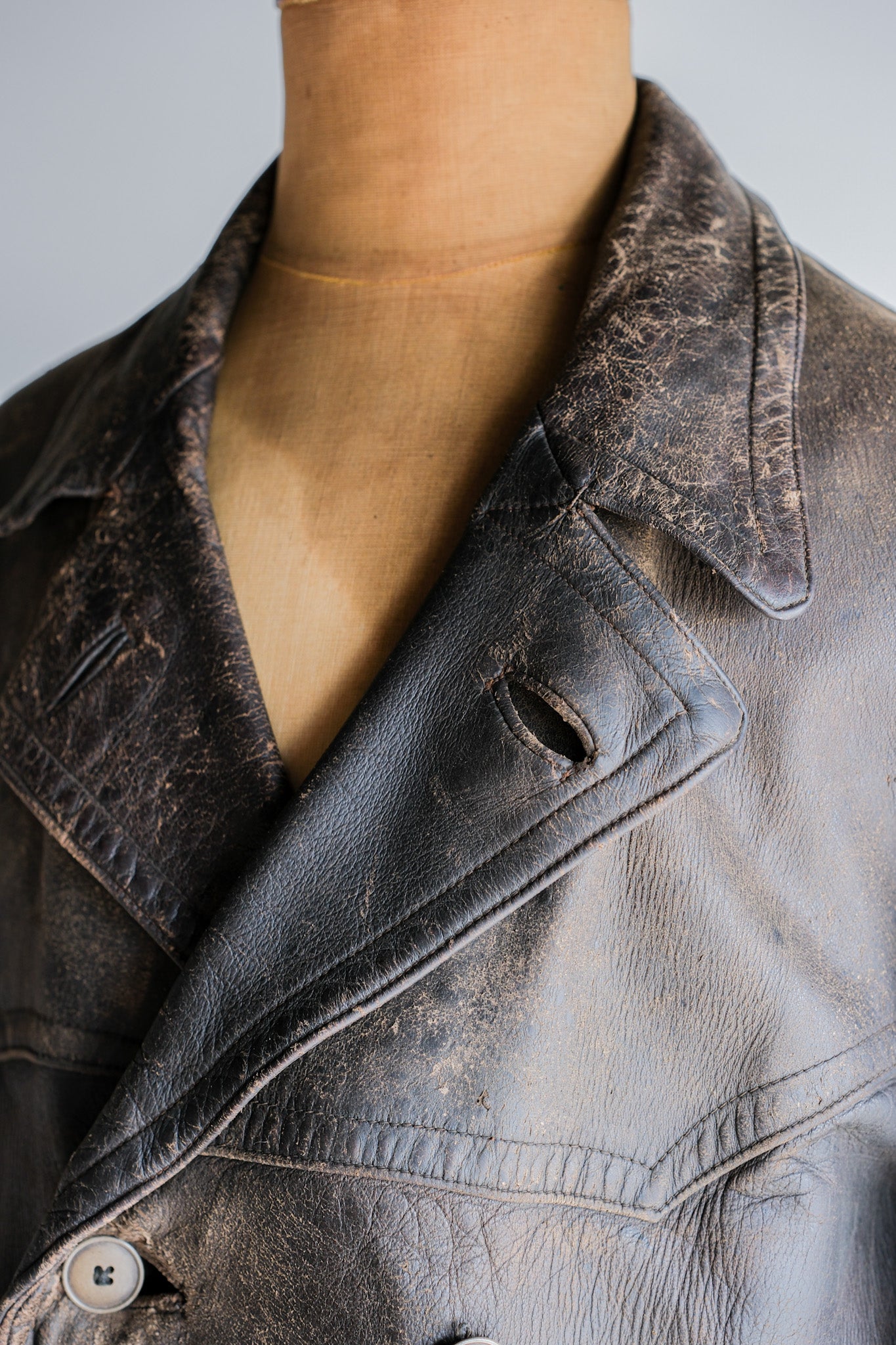 【~40's】WWⅡ German Hitler-Jugend Double Breasted Motorcycle Leather Jacket