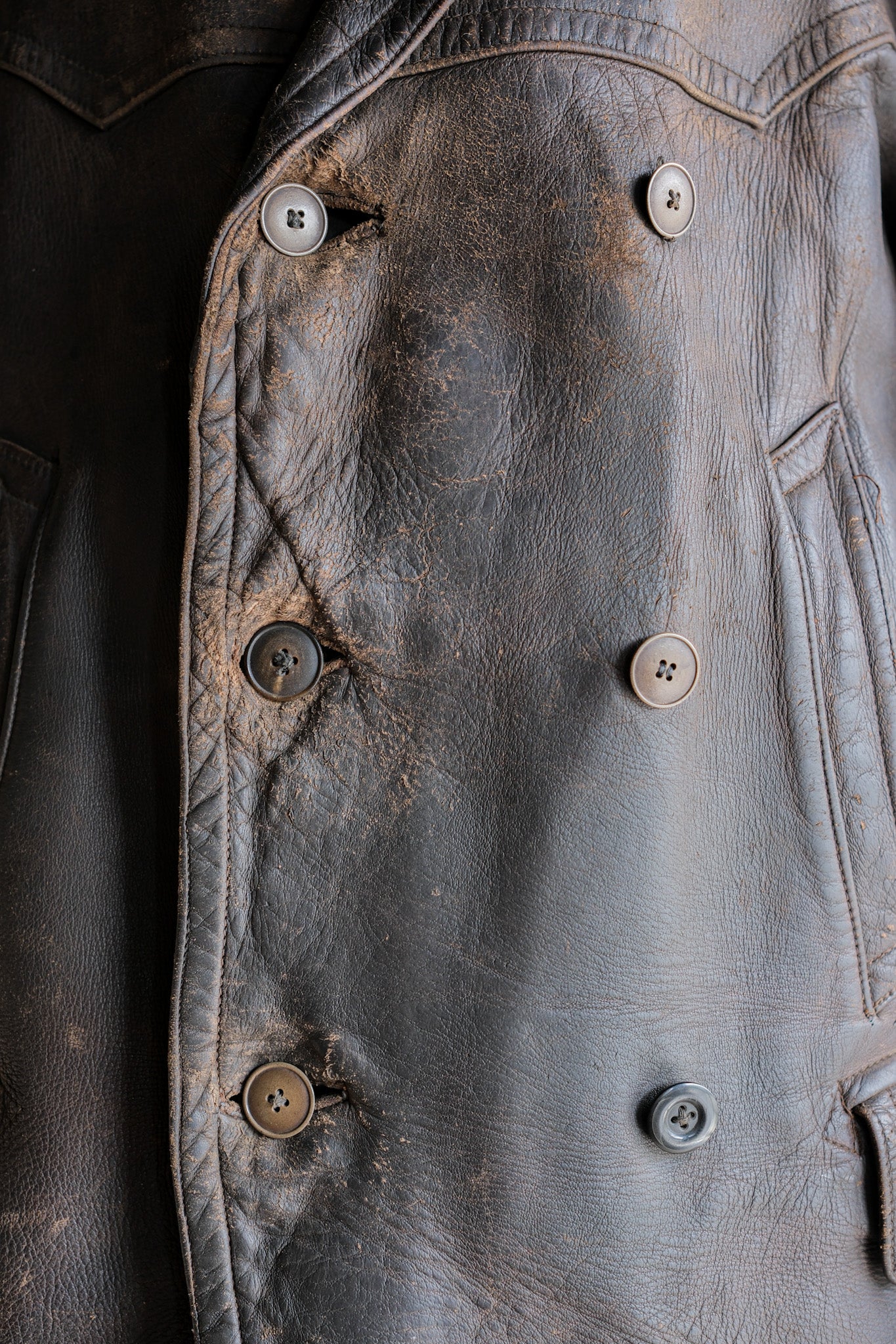 ［~40's］WWⅡ German Hitler-Jugend Double Breasted Motorcycle Leather Jacket