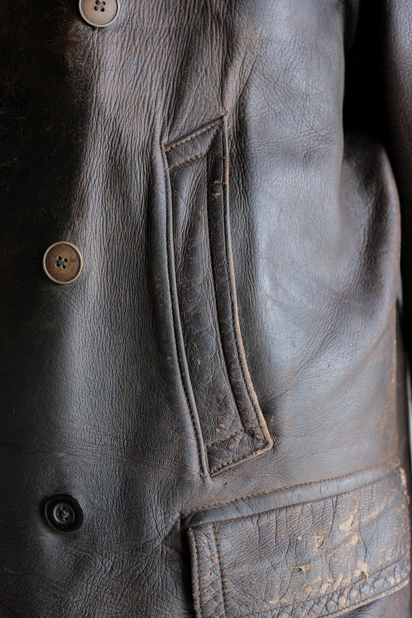 【~40's】WWⅡ German Hitler-Jugend Double Breasted Motorcycle Leather Jacket