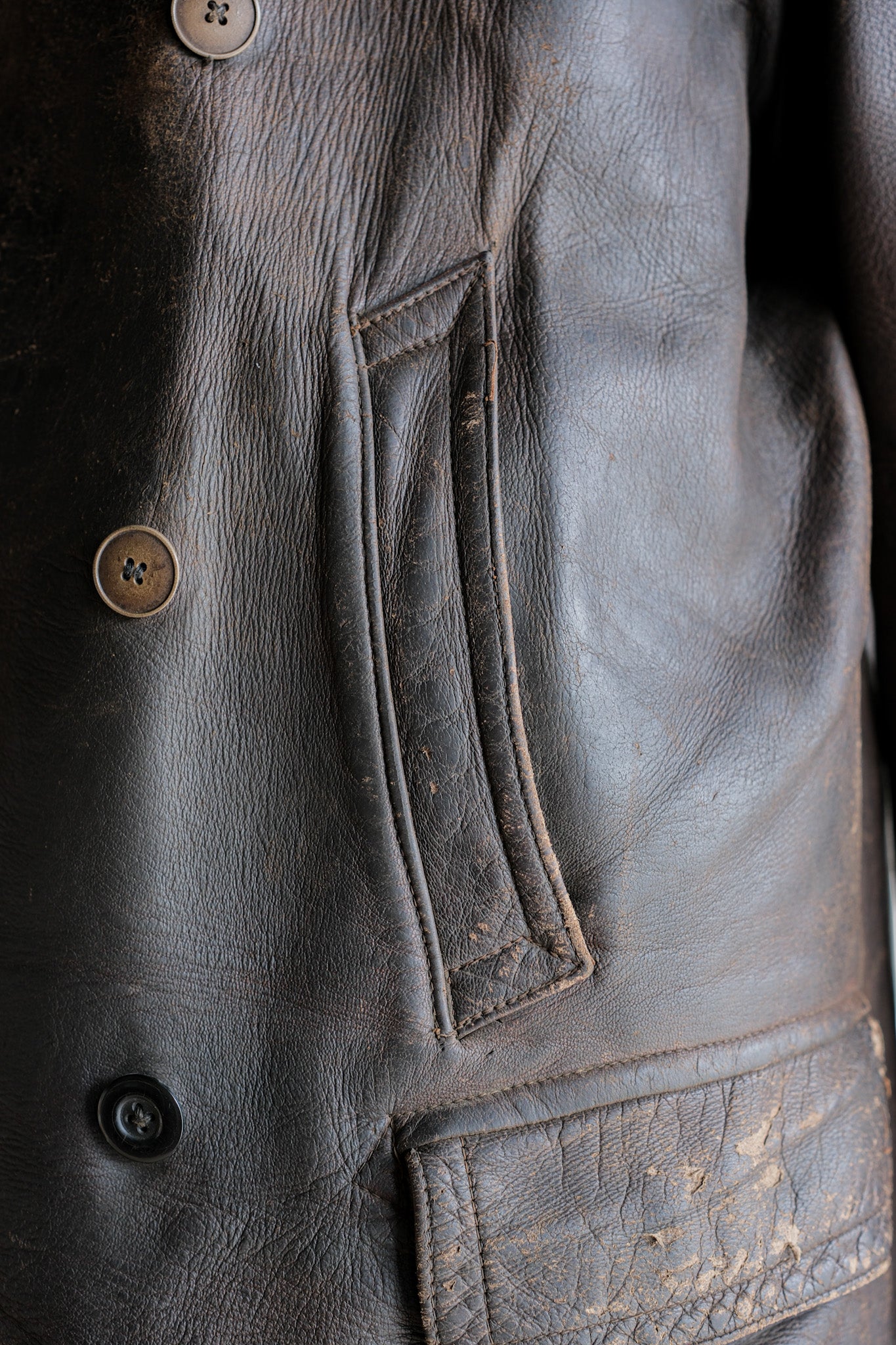 ［~40's］WWⅡ German Hitler-Jugend Double Breasted Motorcycle Leather Jacket