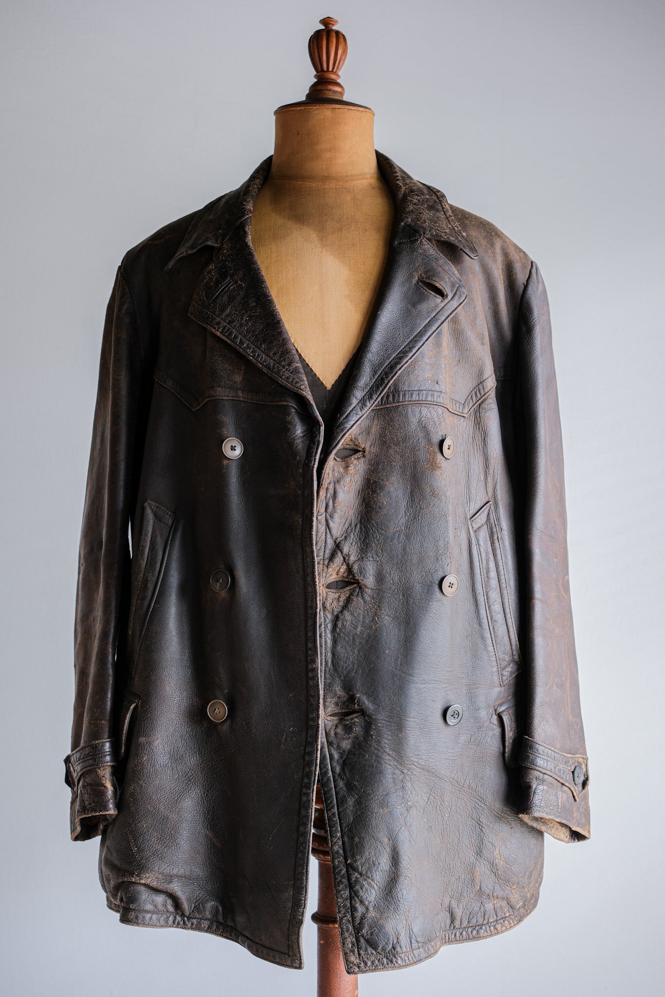 ［~40's］WWⅡ German Hitler-Jugend Double Breasted Motorcycle Leather Jacket