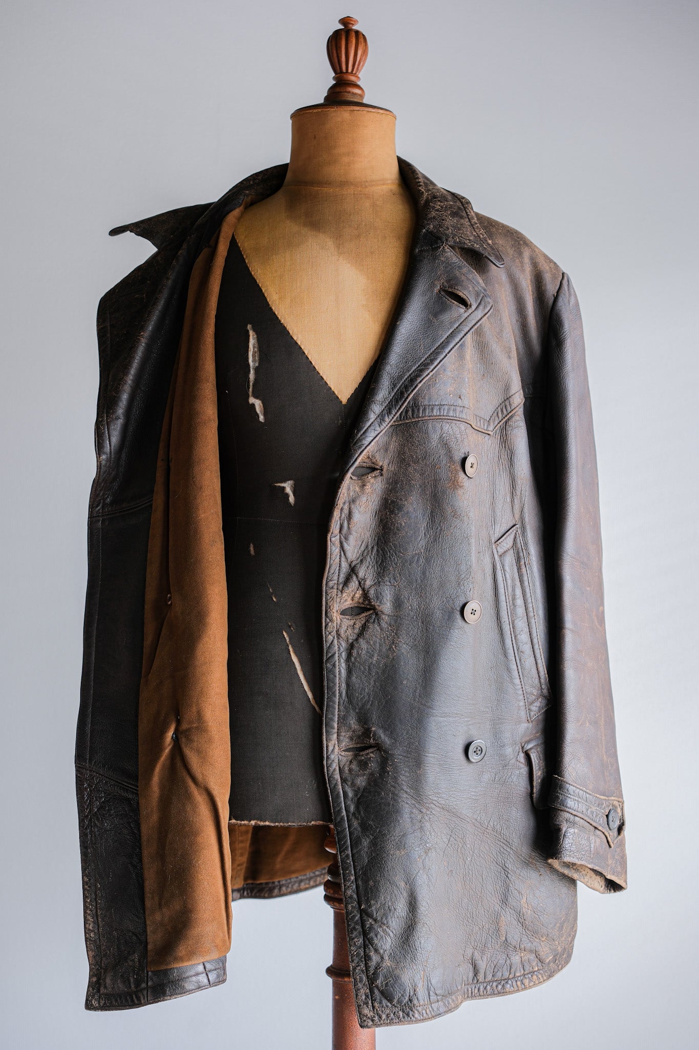［~40's］WWⅡ German Hitler-Jugend Double Breasted Motorcycle Leather Jacket