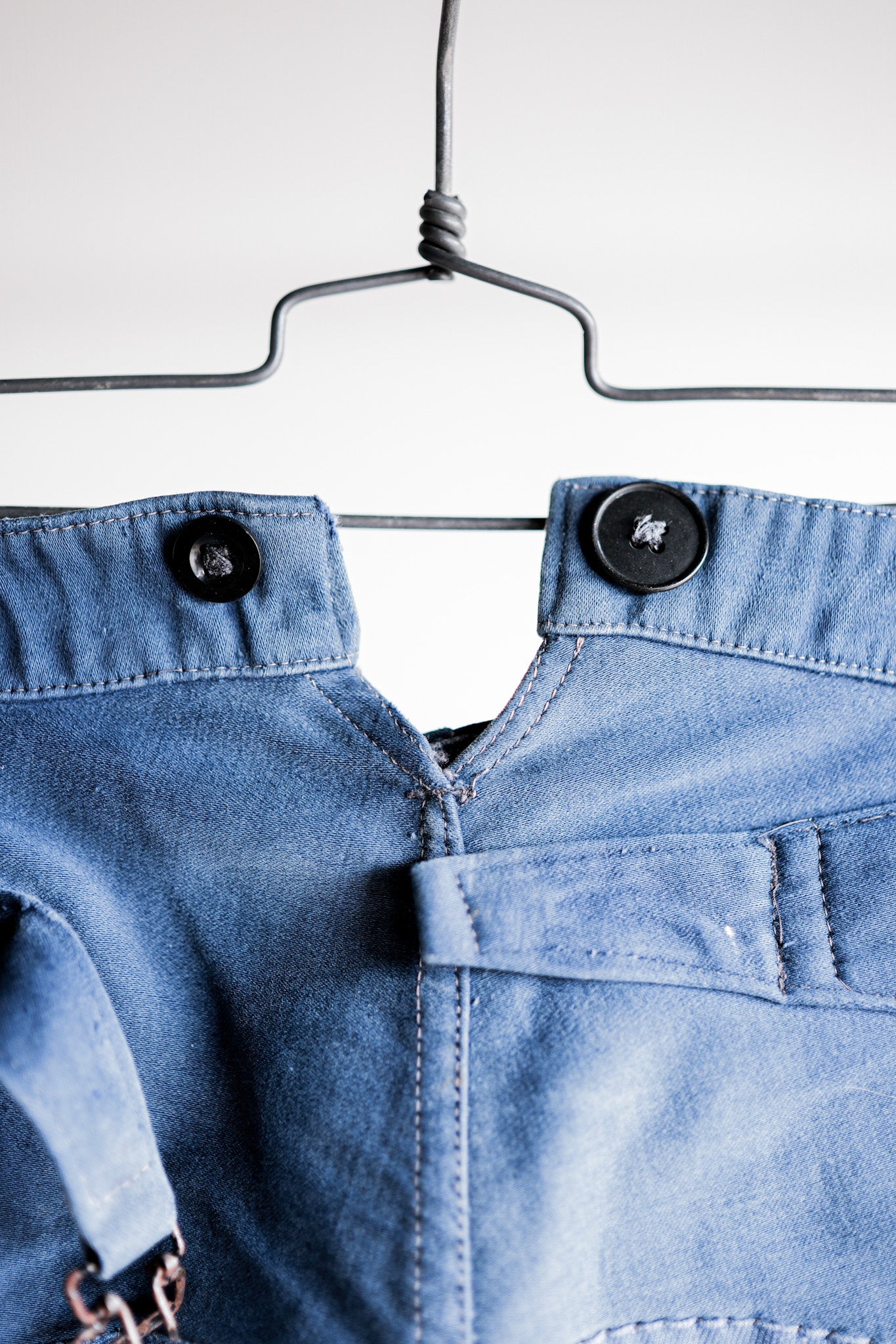 【~30's】French Vintage Blue Moleskin Work Pants "Patchwork"