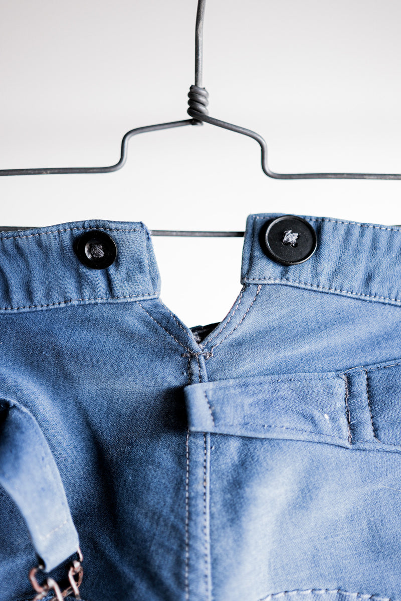 【~30's】French Vintage Blue Moleskin Work Pants "Patchwork"