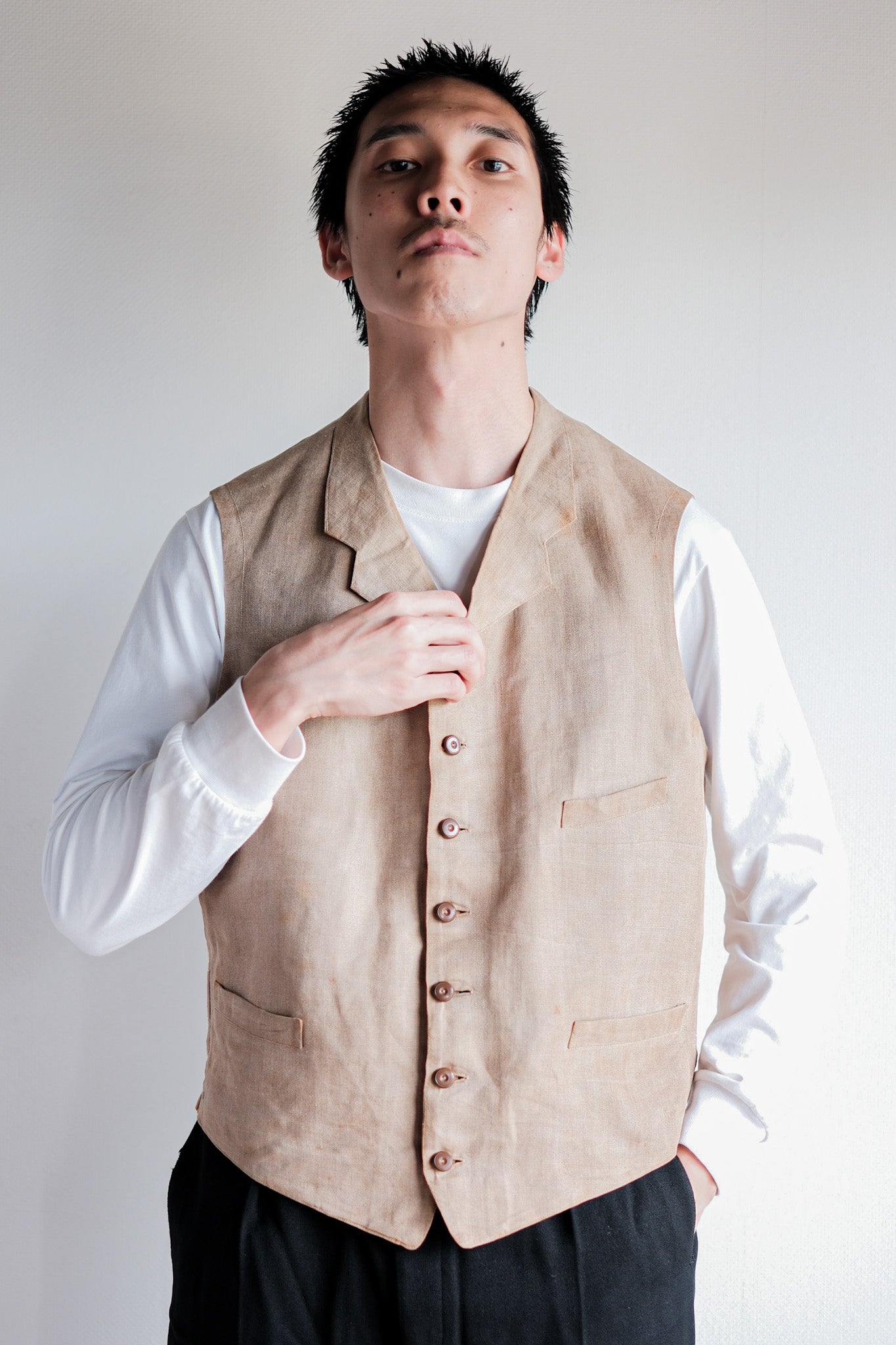 ［~40's］French Vintage Linen Work Gilet