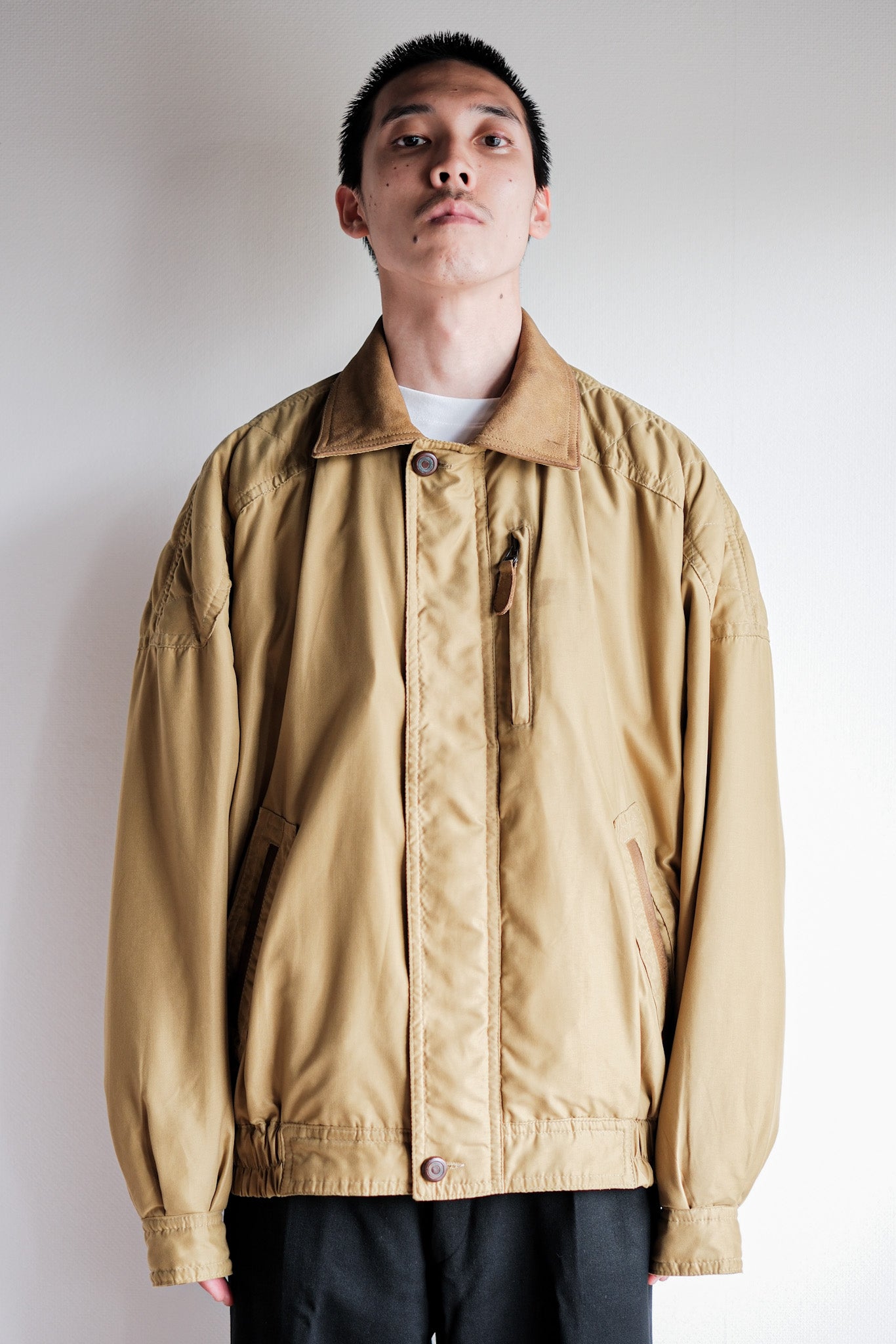 ［~80's］Old Yves Saint Laurent Nylon Quilting Blouson With Chin Strap "Pour Homme"
