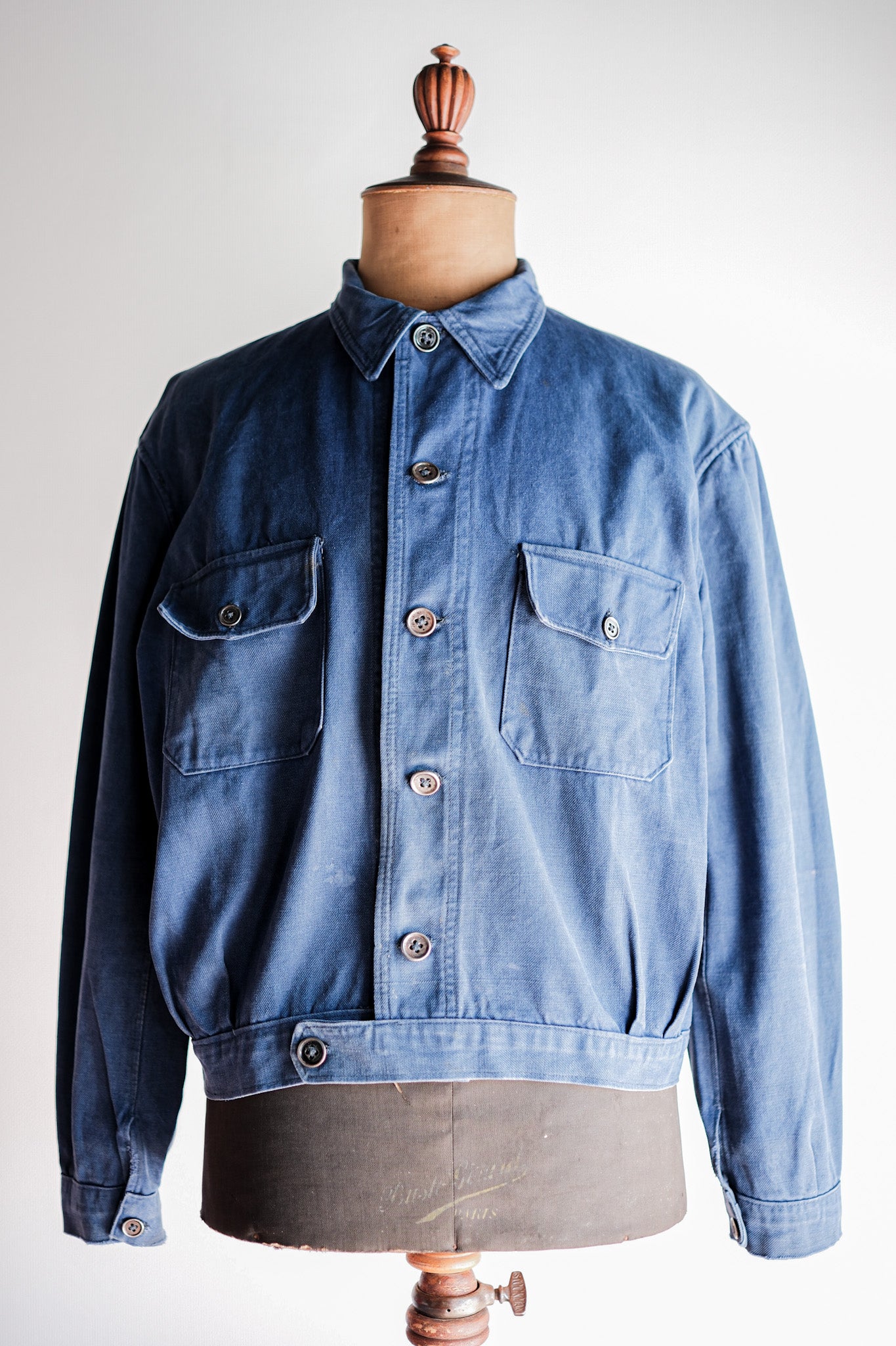 [~ 40's] French Vintage Indigo Cotton Twill Cyclist Jacket
