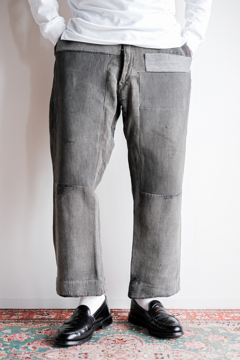 [~ 40's] French Vintage Grey Cotton Pique Work Ows "Patchwork"