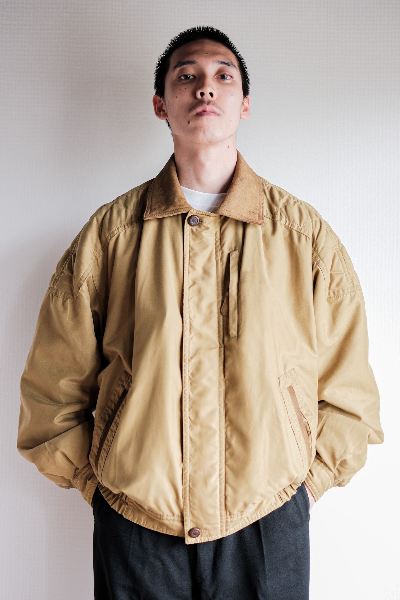 ［~80's］Old Yves Saint Laurent Nylon Quilting Blouson With Chin Strap "Pour Homme"