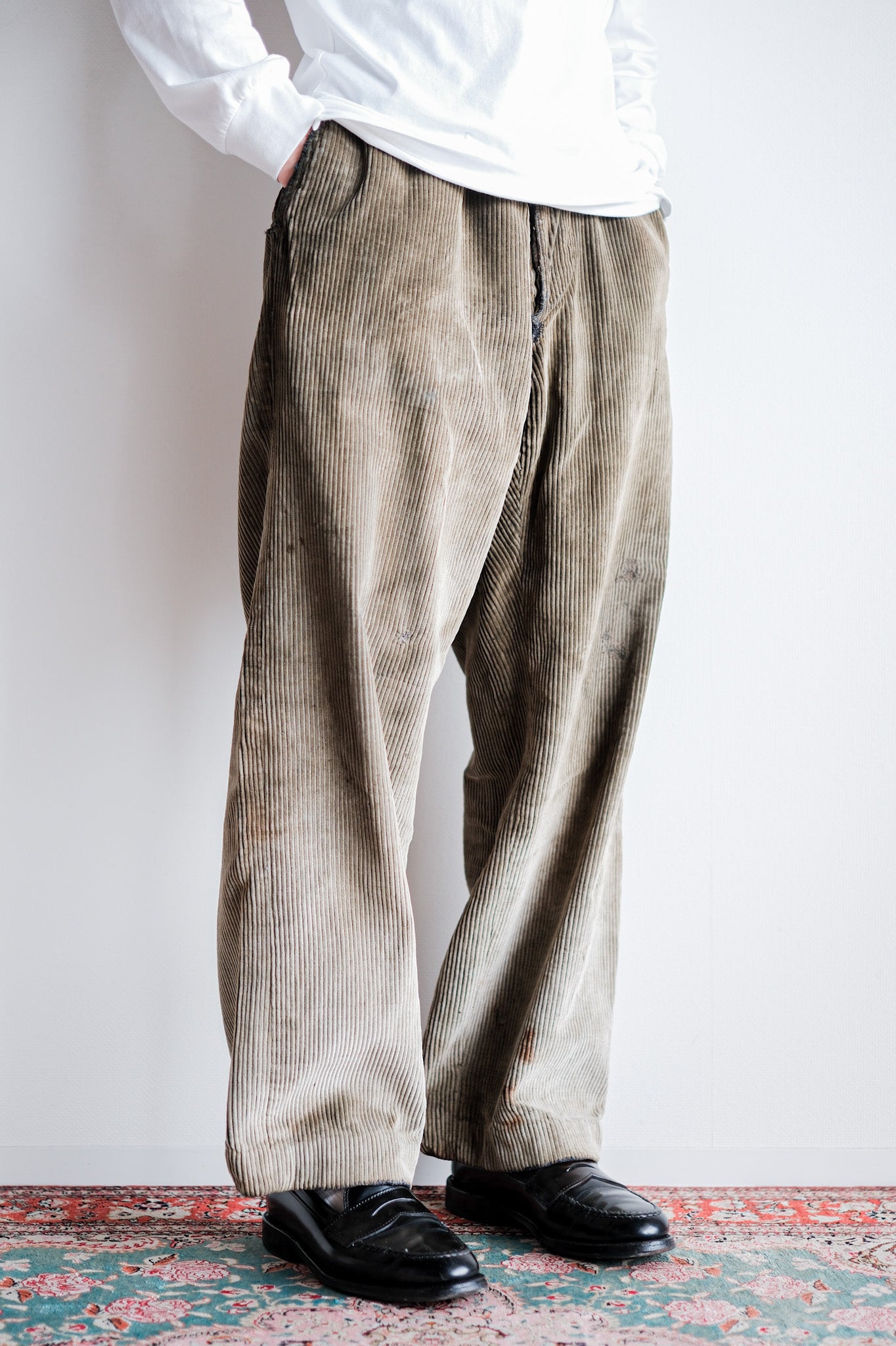 ［~40's］French Vintage Brown Corduroy Work Pants "Boro"