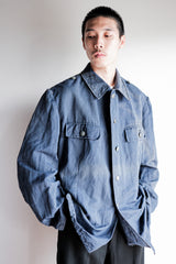 [~40's] เสื้อแจ็คเก็ตผ้าฝ้ายลาย Drillich Indigo ของกองทัพเรือเยอรมัน "Kriegsmarine"