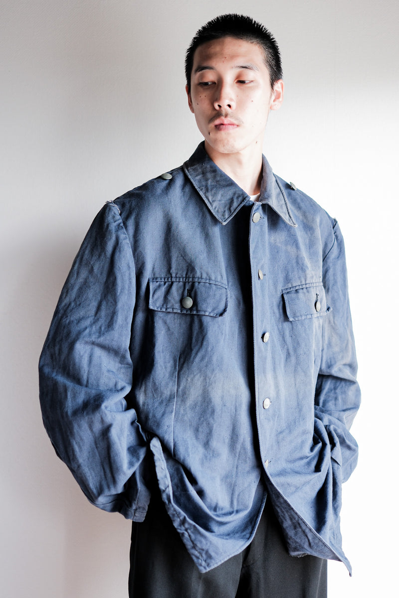 [~40's] เสื้อแจ็คเก็ตผ้าฝ้ายลาย Drillich Indigo ของกองทัพเรือเยอรมัน "Kriegsmarine"