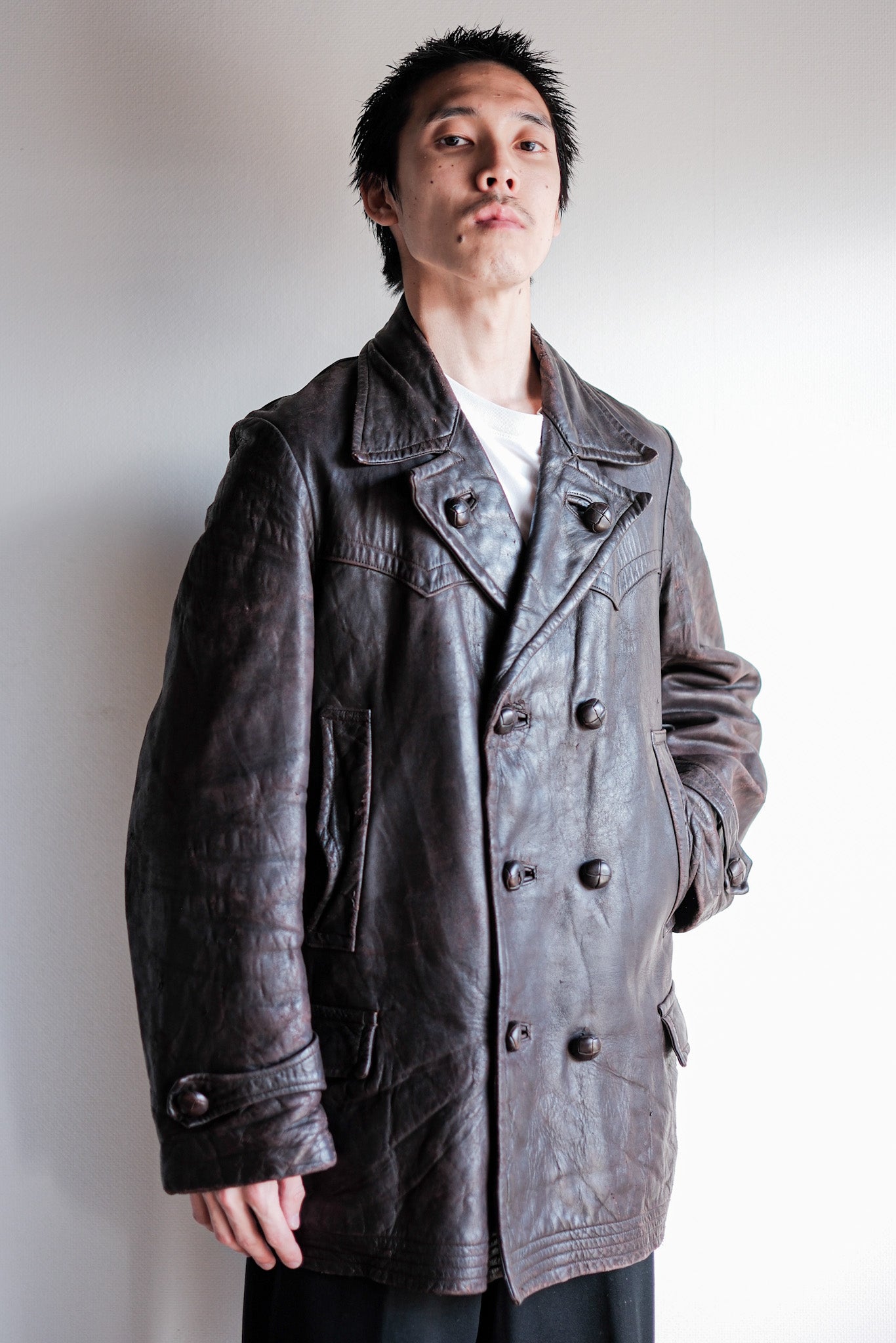 【~30's】German Vintage Double Breasted Motorcycle Leather Jacket