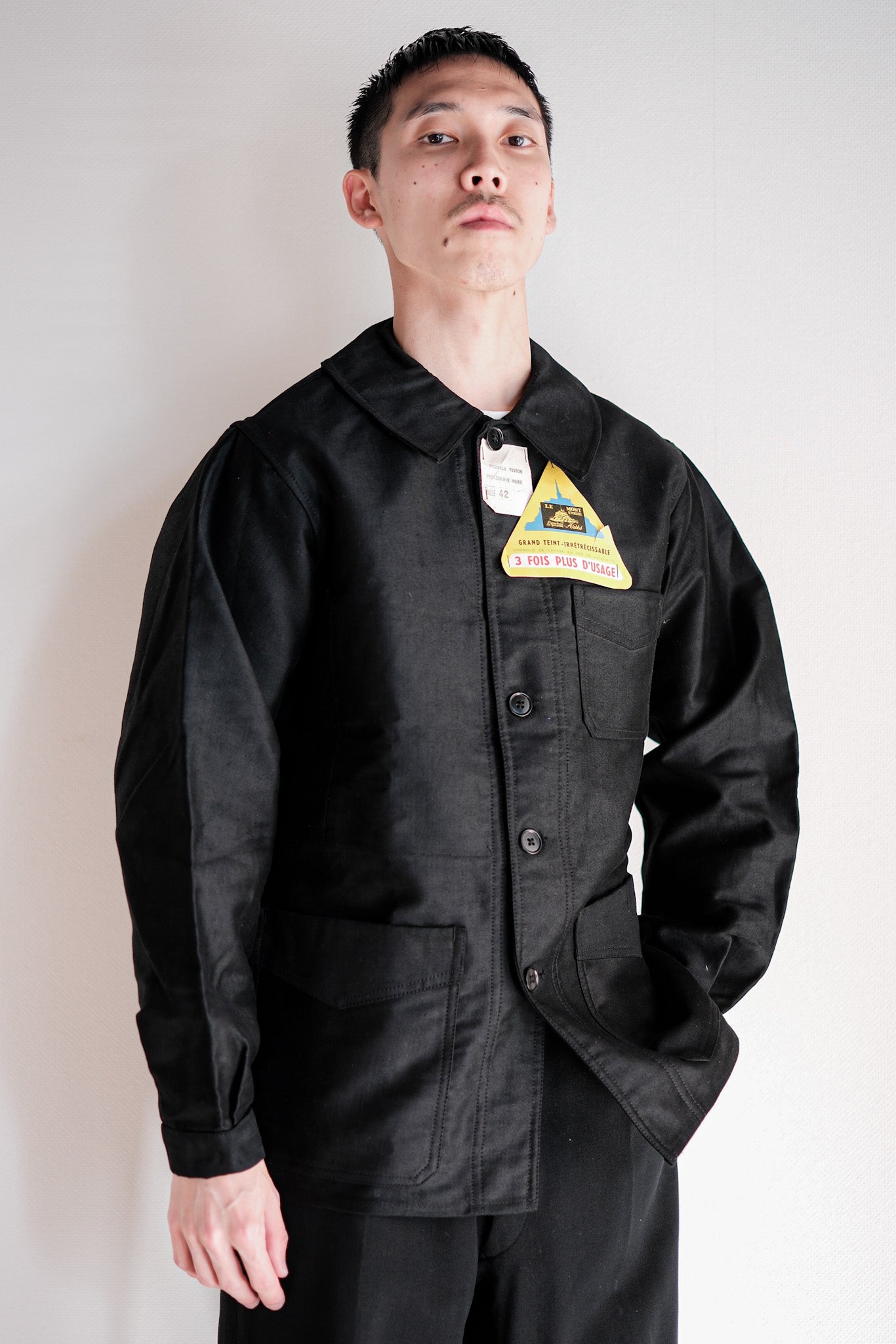 50's] French Vintage Black Moleskin Work Jacket Size.42 