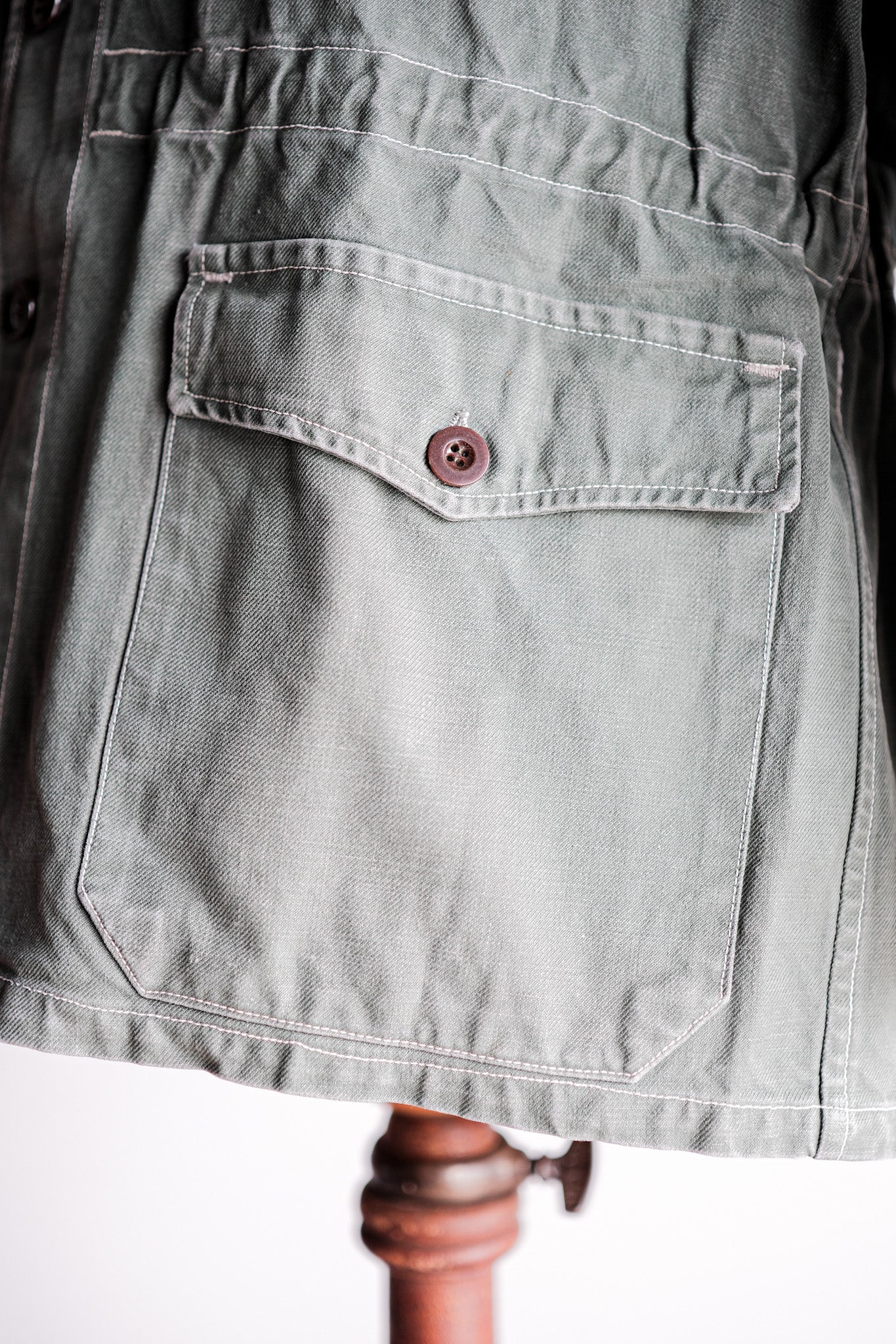 [~ 50's] ผ้าฝ้ายสีเขียววินเทจฝรั่งเศส Twill 4 กระเป๋าทำงานแจ็คเก็ต "รูปแบบที่ผิดปกติ"