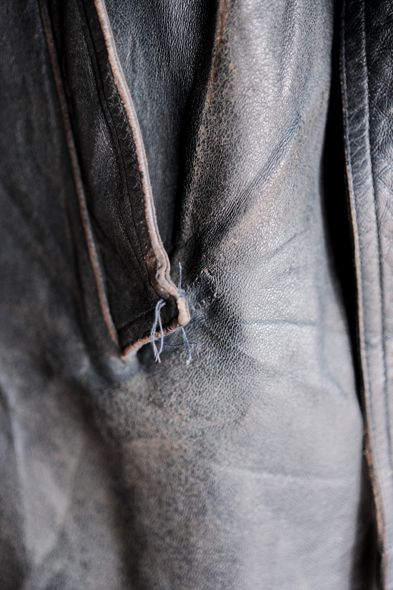 ［~50's］French Vintage Double Breasted Leather Work Coat With Chin Strap
