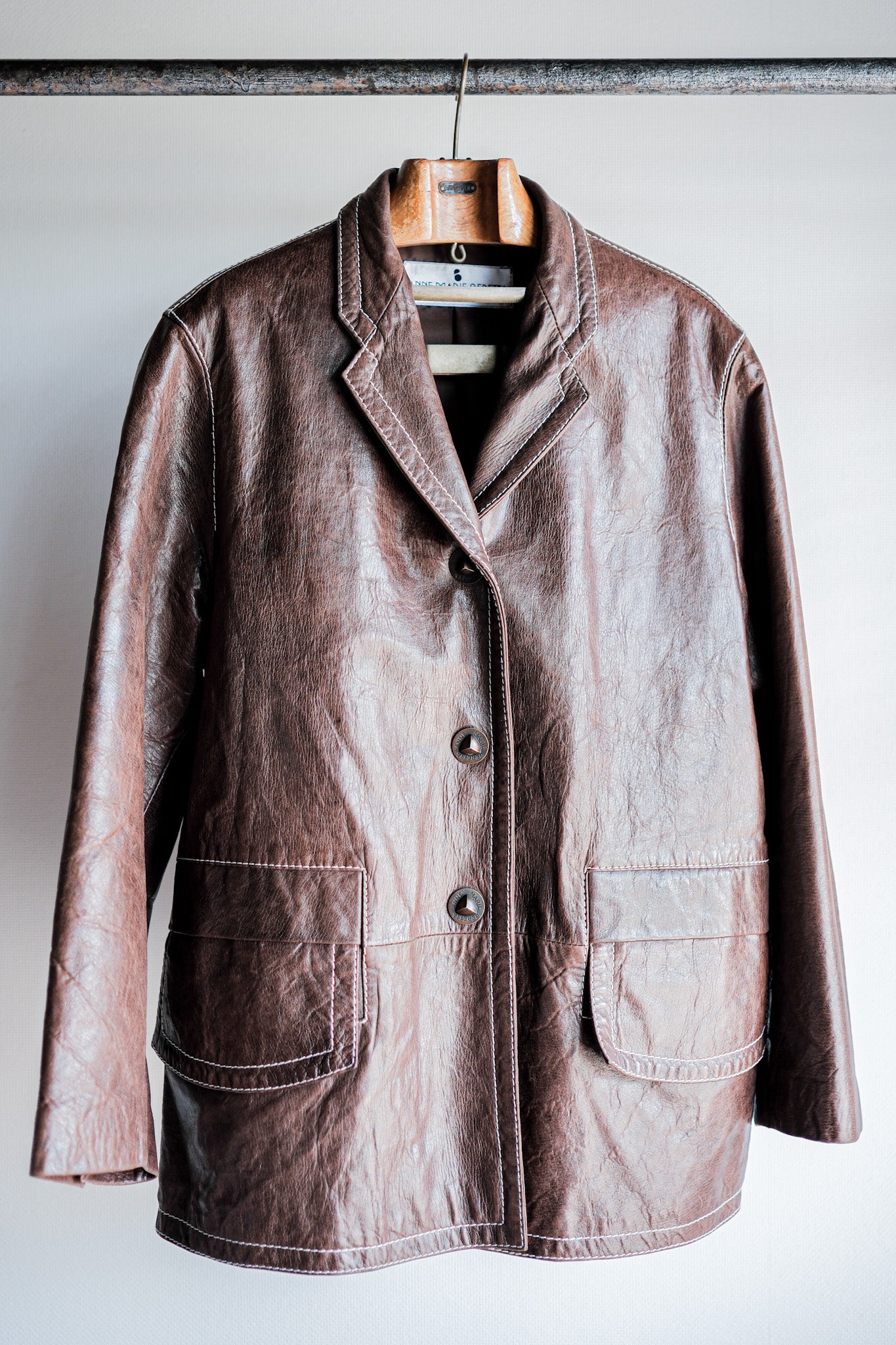 【~90’s】Old ANNE MARIE BERETTA Leather Tailored Jacket Size.T42
