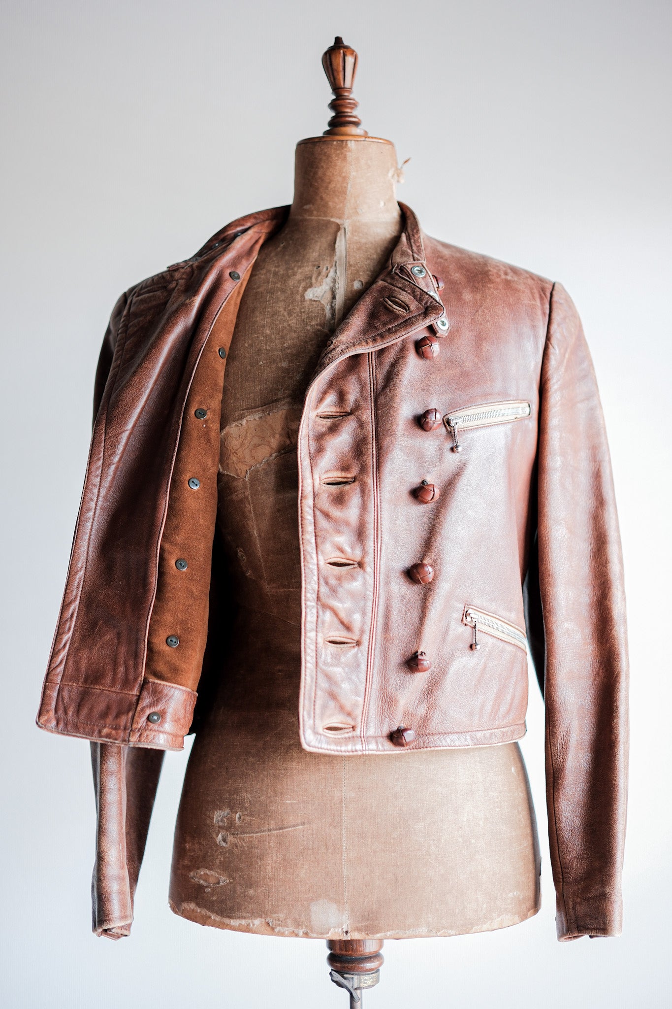 [~ 30's] German Vintage Double Breasted Motorcycle Leather Jacket