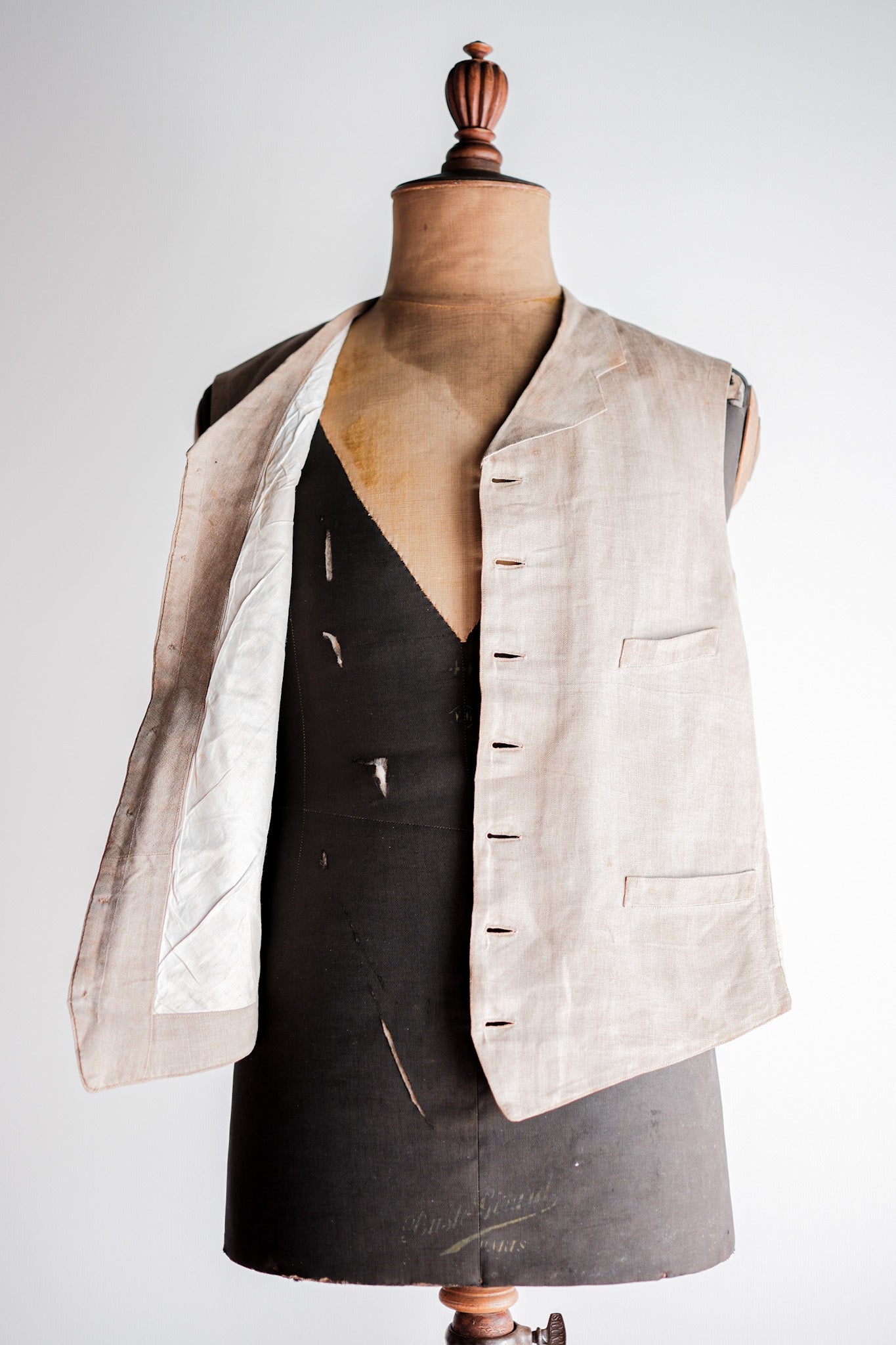［~40's］French Vintage Linen Work Gilet