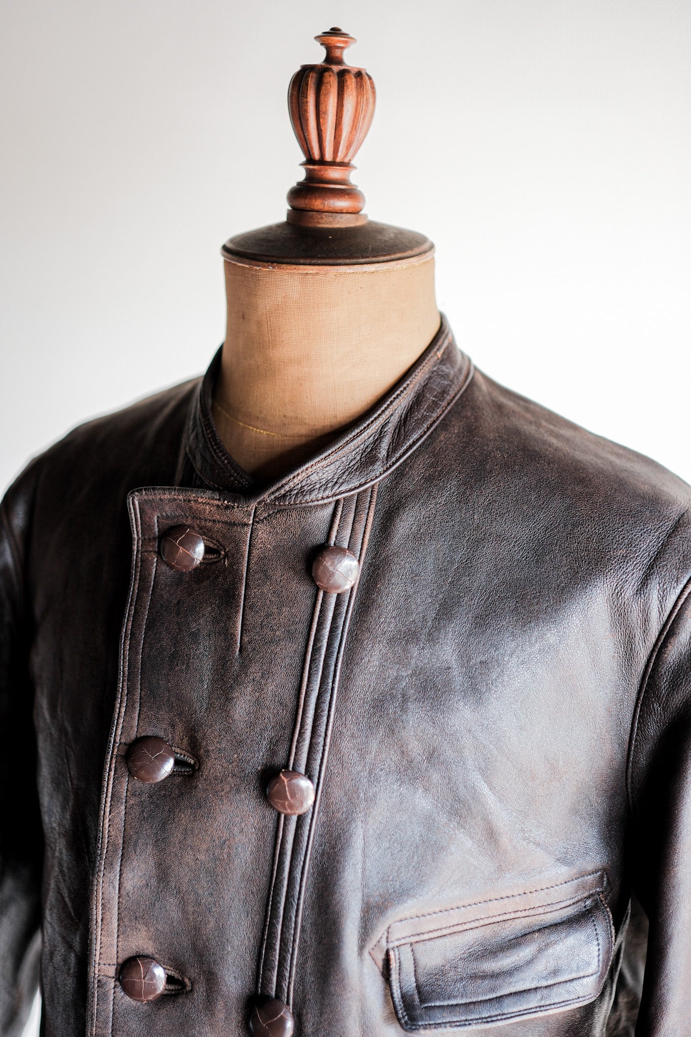 【~40's】Swedish Vintage Double Breasted Leather Jacket