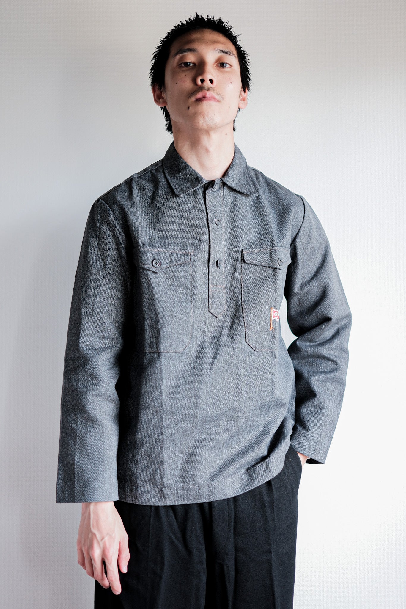 【~50's】Europe Vintage Salt & Pepper Cotton Smock "Dead Stock"