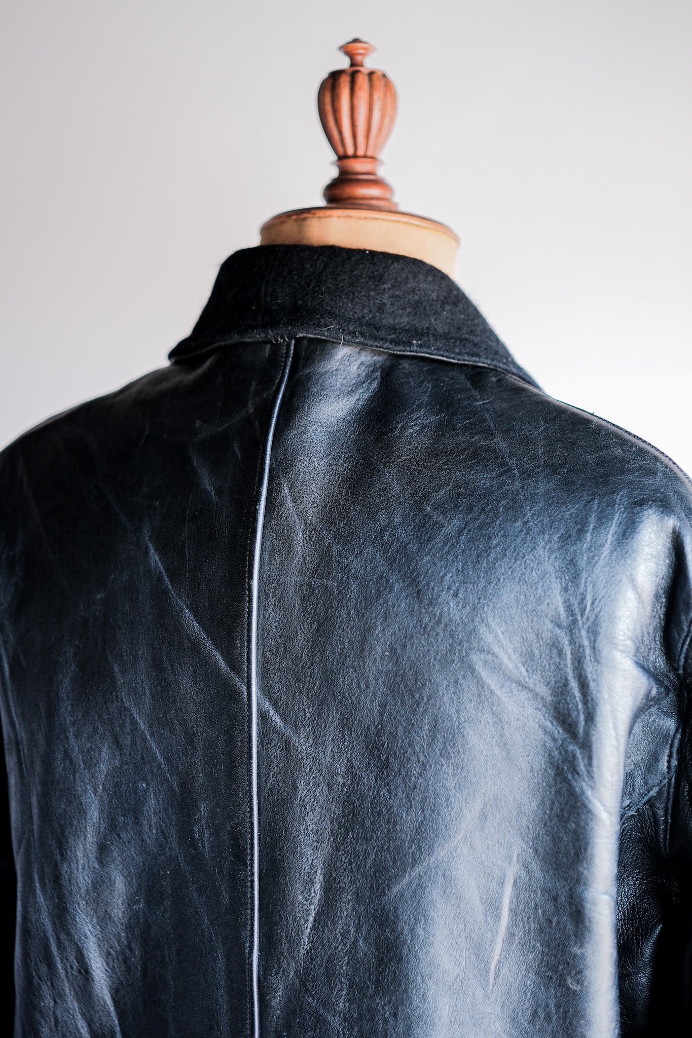 【~60's】French Vintage Le Corbusier Leather Work Jacket Size.54 "Wool Collar"
