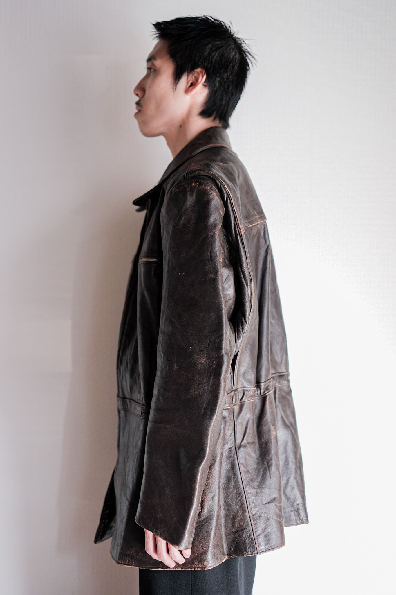 【~50's】French Vintage Cyclist Leather Jacket Size.52 "Adolphe Lafont"