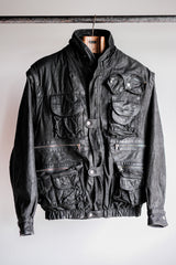 [~90's] Old Renoma Paris Black Leather Detachable Sleeve Multi Pocket Jacket Size.M