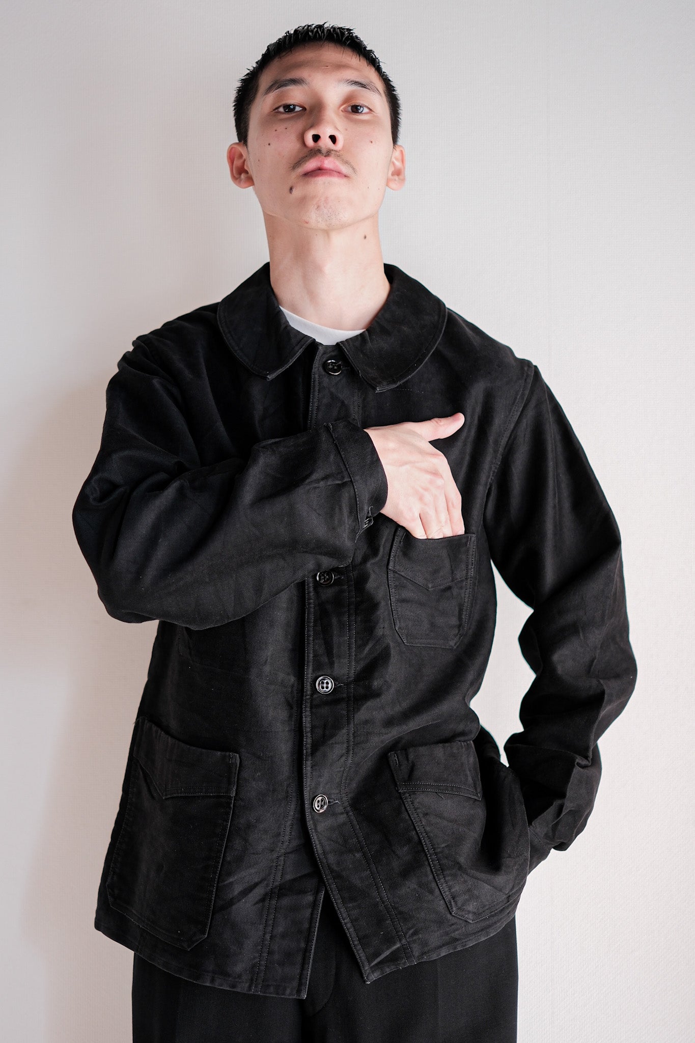［~30's］French Vintage Black Moleskin Work Jacket "Le Mont St. Michel"