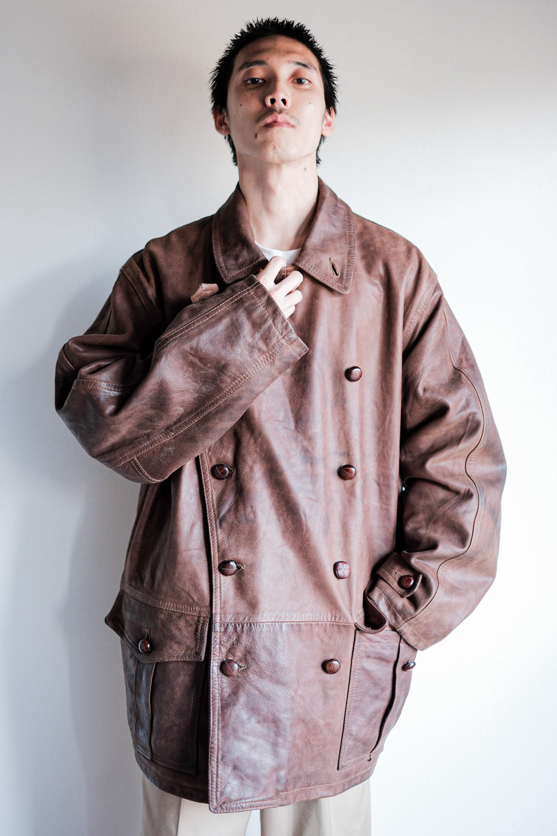 【~80's】Italian Vintage Double Breasted Leather Jacket Size.52