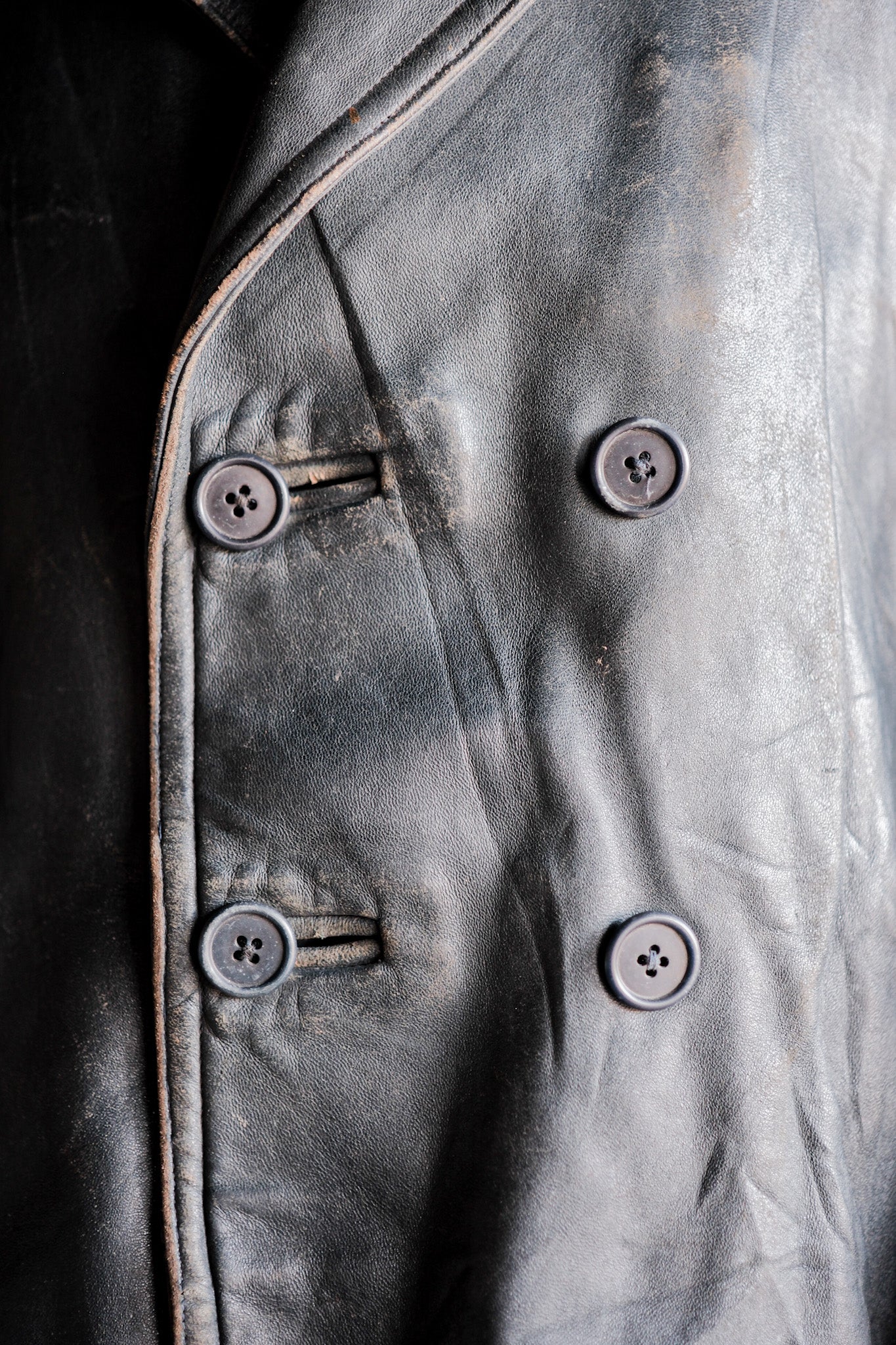 [〜50年代]法國復古雙胸皮革工作外套，帶有Chith Chith Bina