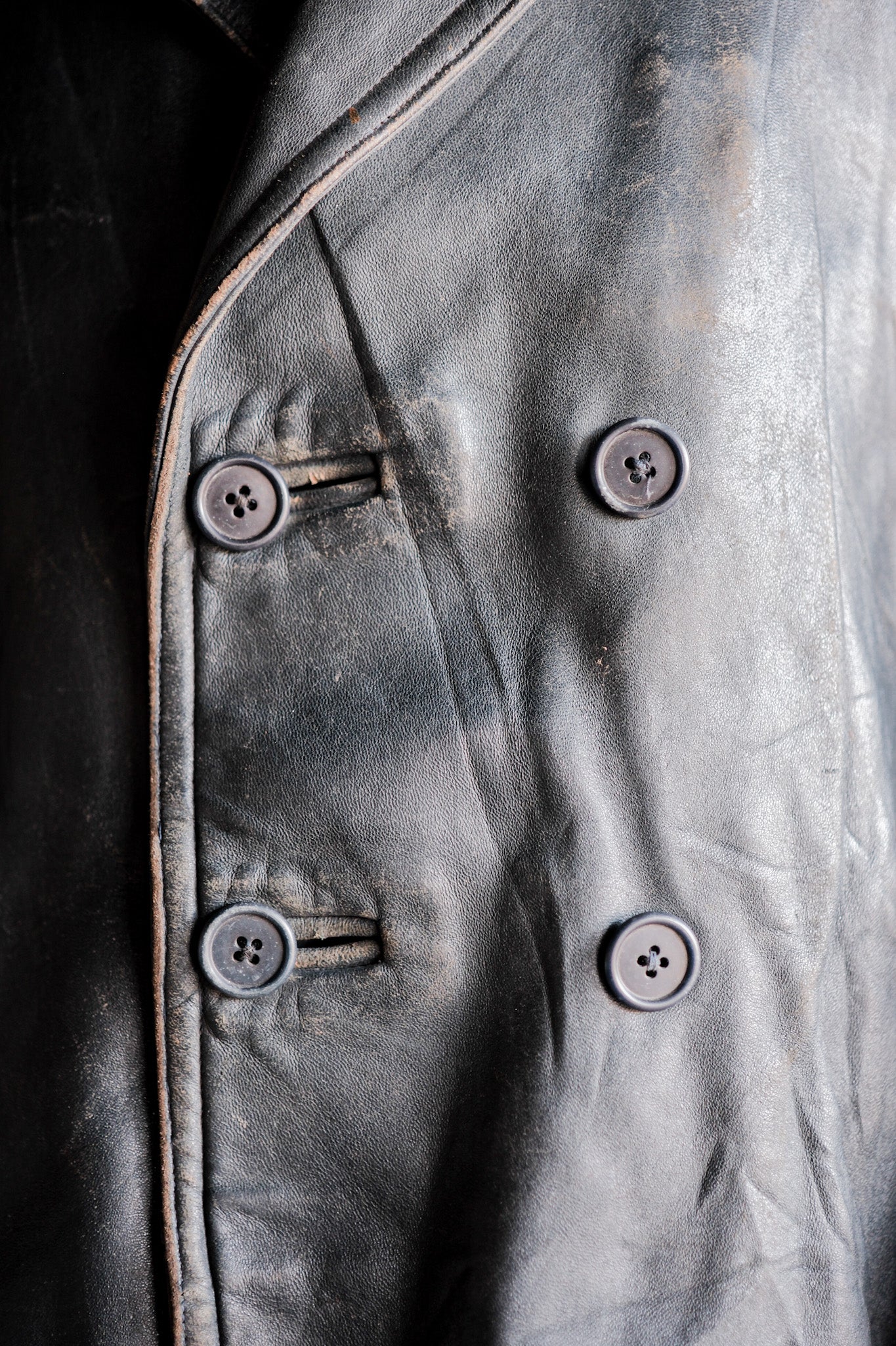 ［~50's］French Vintage Double Breasted Leather Work Coat With Chin Strap