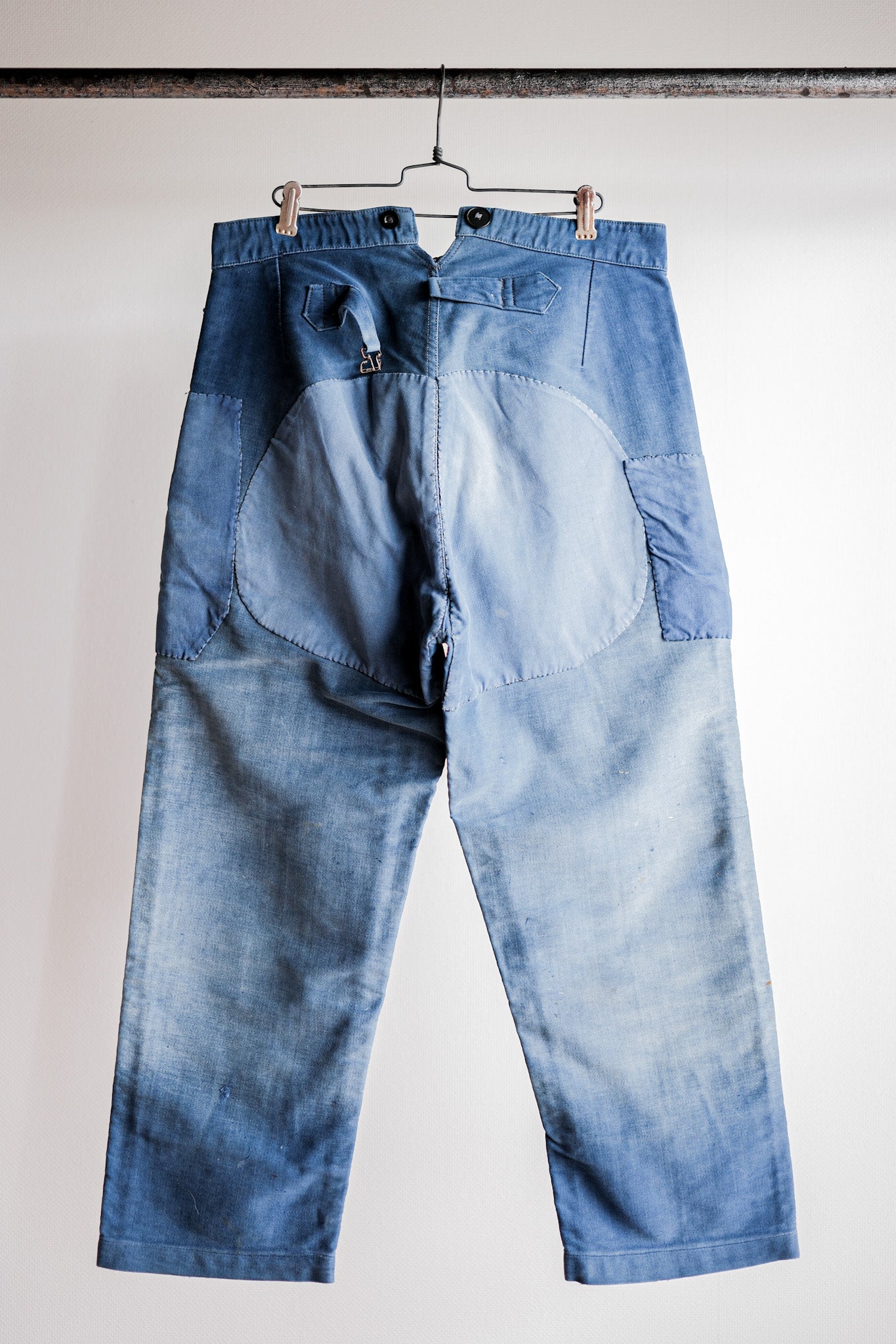 【~30's】French Vintage Blue Moleskin Work Pants "Patchwork"