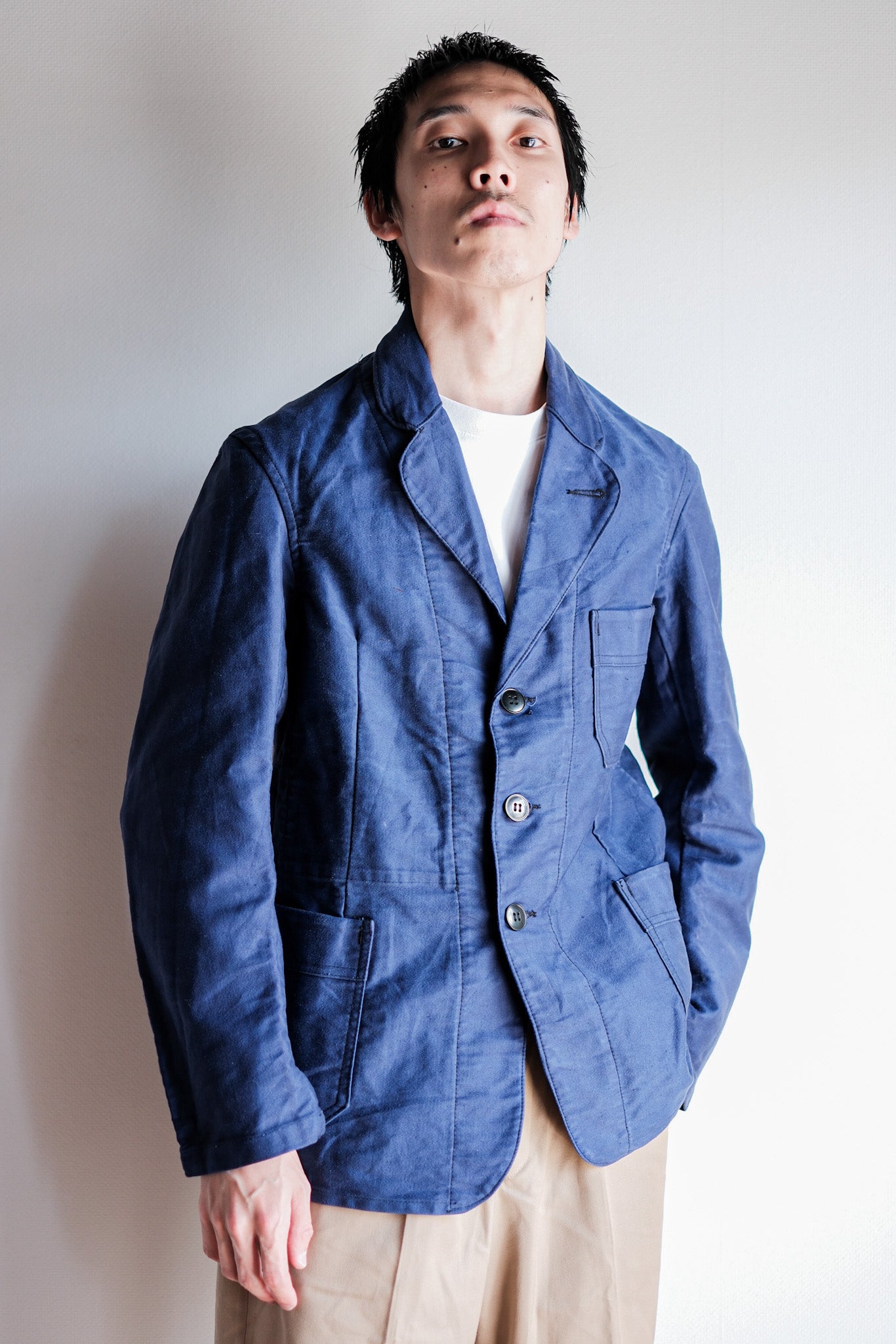 【~60’s】French Vintage Blue Moleskin Lapel Work Jacket "VETVOR"