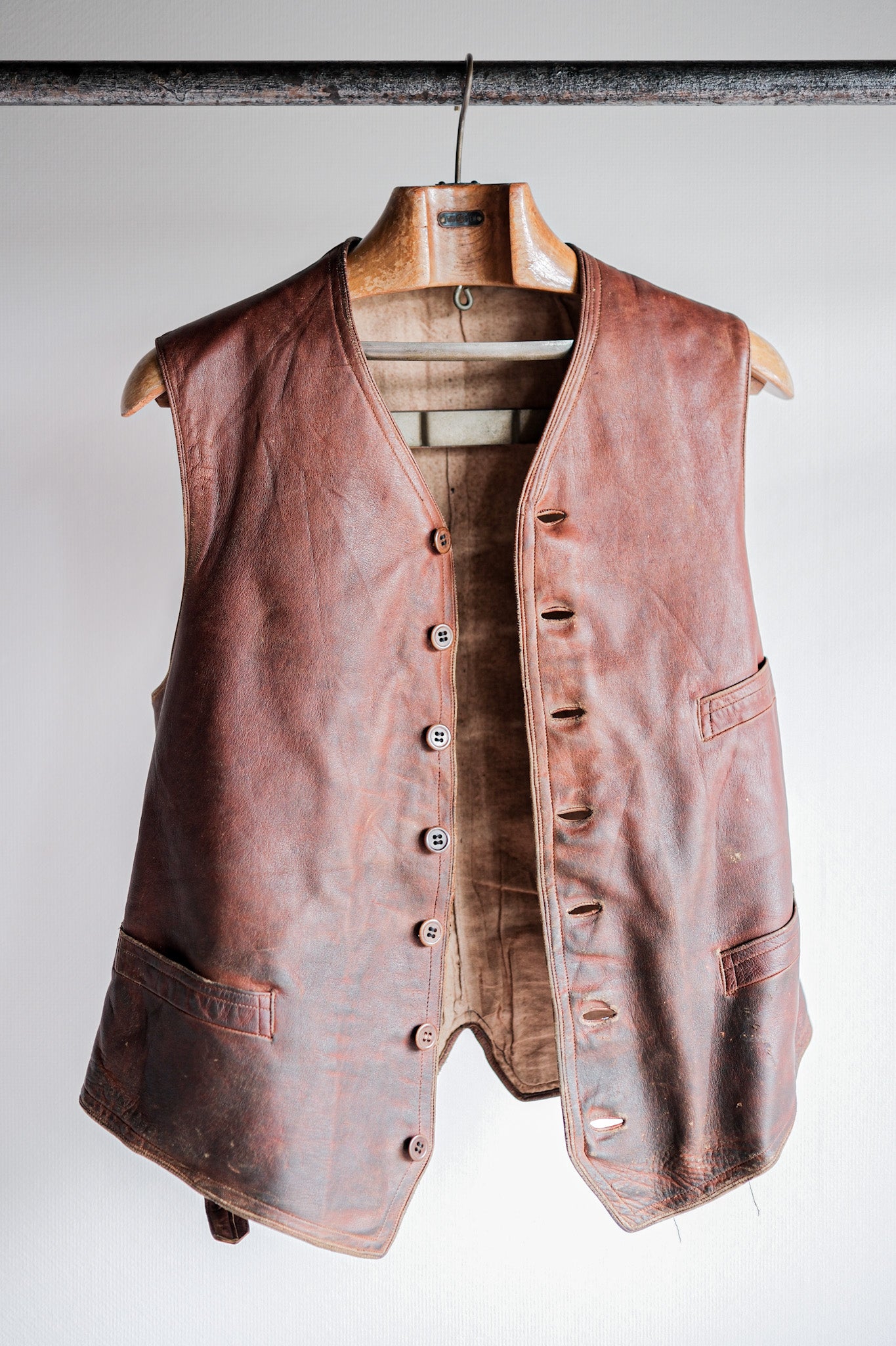 [~ 50's] French Vintage Brown Leather Work Gilet