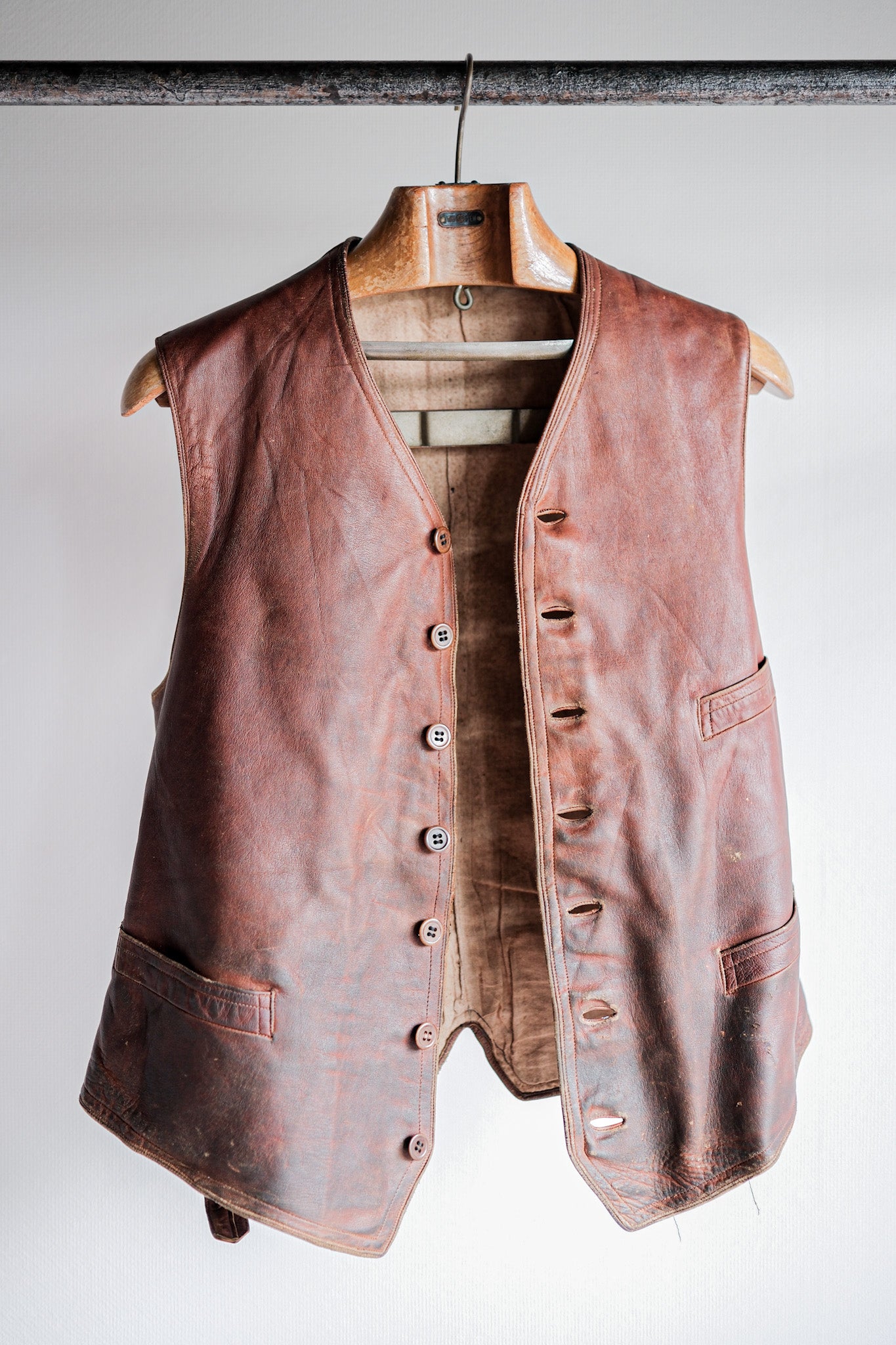 ［~50's］French Vintage Brown Leather Work Gilet