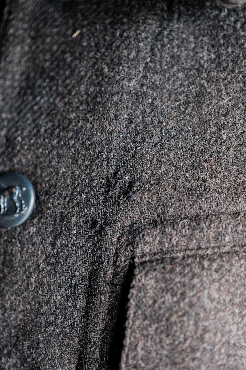 [~30's] French Vintage Grey Wool Hunting Jacket With Chin Strap "Boro"