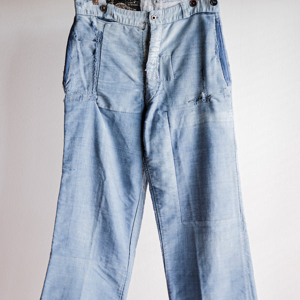 40's】French Vintage Blue Moleskin Work Pants 