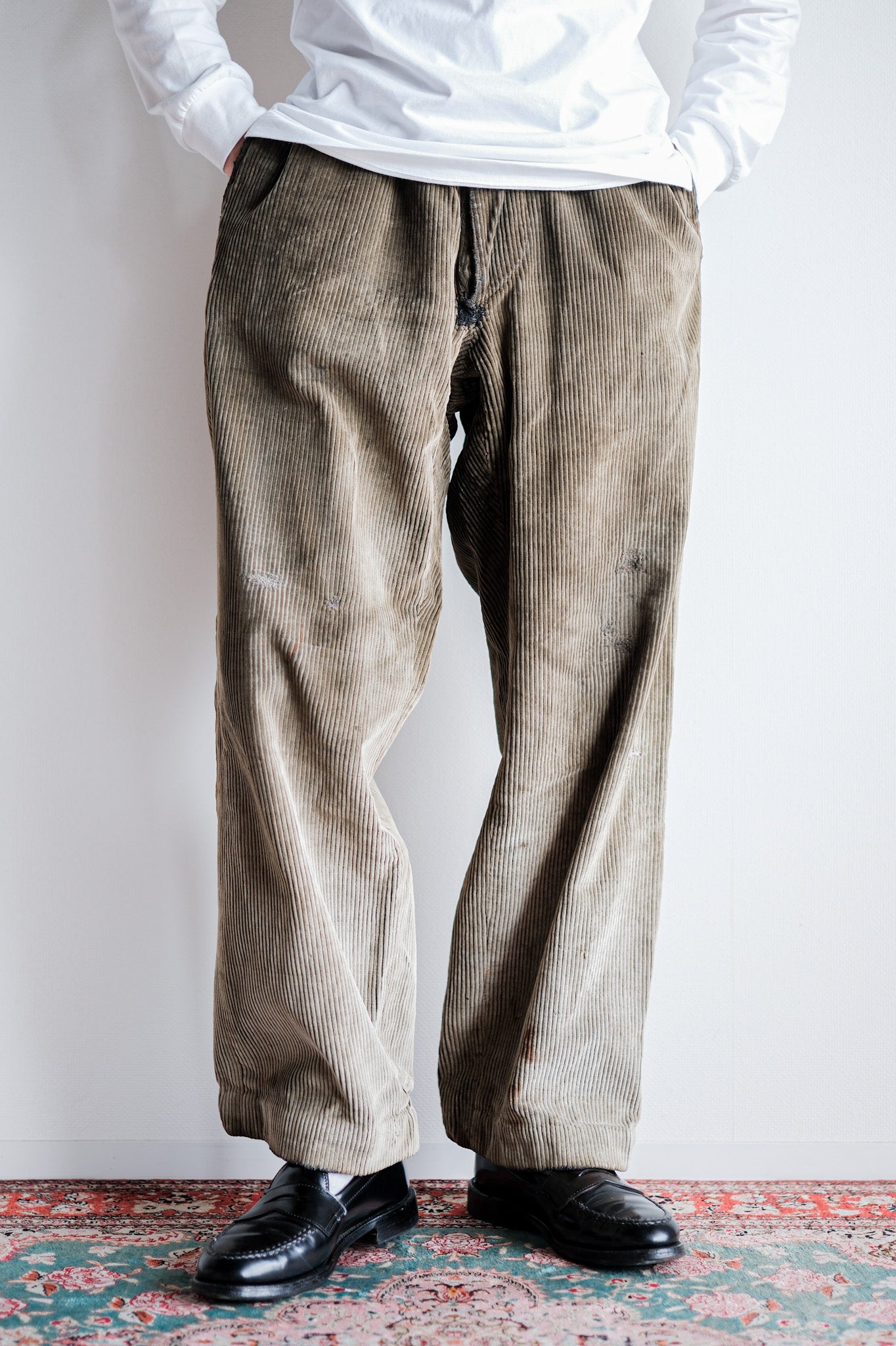 ［~40's］French Vintage Brown Corduroy Work Pants "Boro"