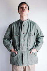 【~50's】French Vintage Green Cotton Twill 4 Pockets Work Jacket "Unusual Pattern"