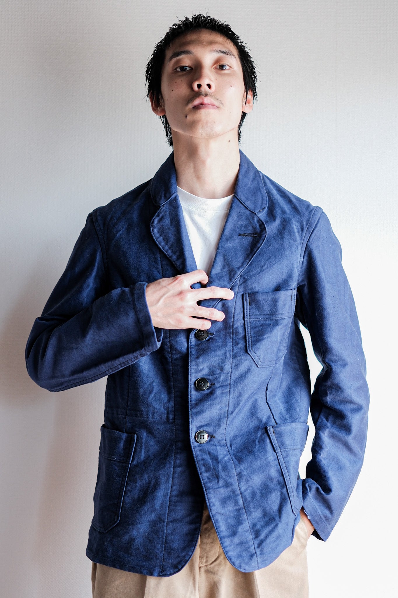 【~60’s】French Vintage Blue Moleskin Lapel Work Jacket "VETVOR"