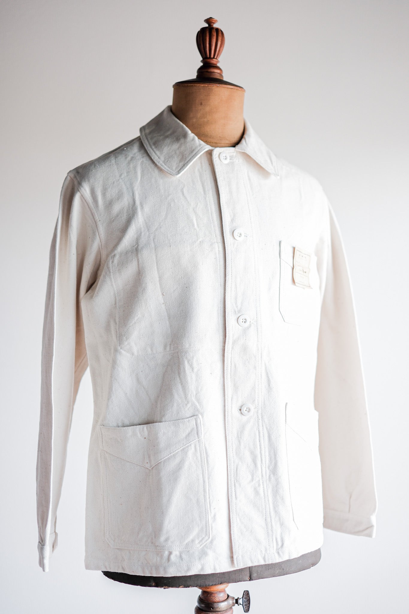 [~ 40 '] 프랑스 빈티지 흰색 면화 황혼 작업 재킷 크기 .48 "데드 스톡"